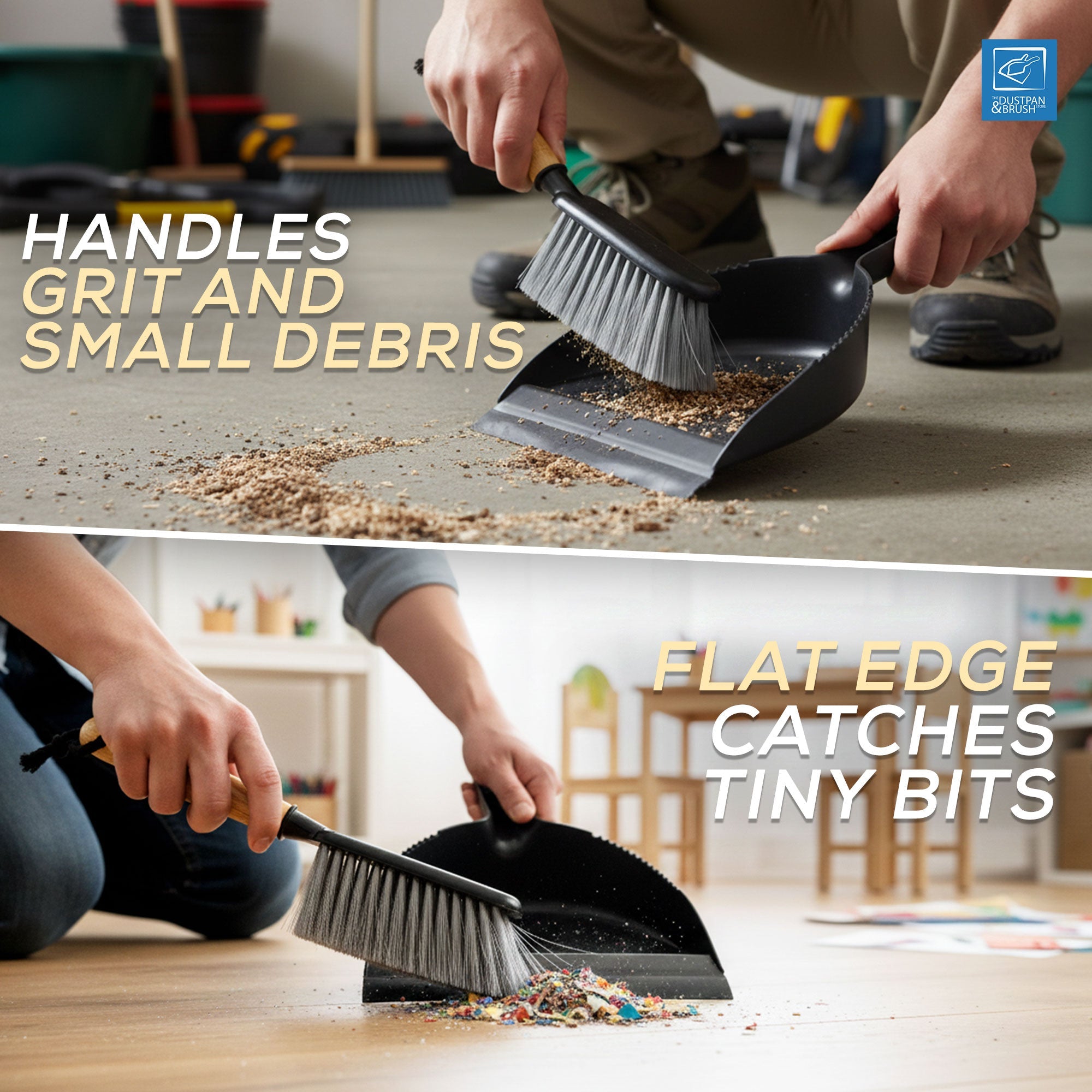 Black Dustpan and Brush Set | Bamboo Handle Sweeping Set