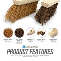 Sweeping Hand Brush Set | Soft Coco & Stiff Bassine Cleaning Brushes