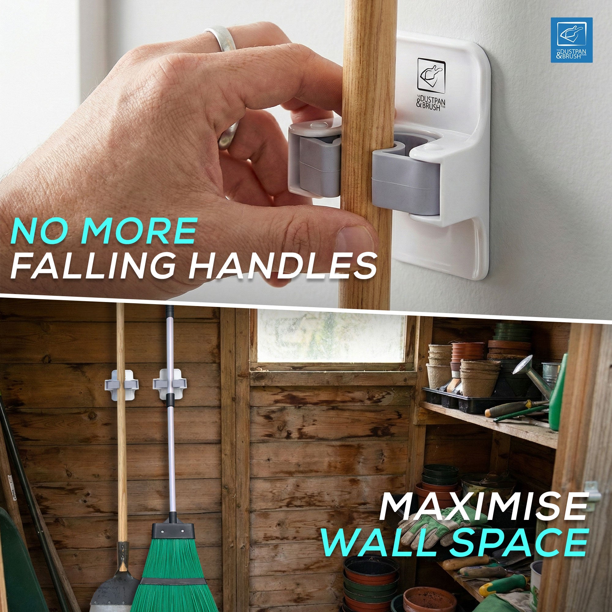 Broom & Mop Holder (Pack of 2) - Wall Mounted with Adhesive Grip