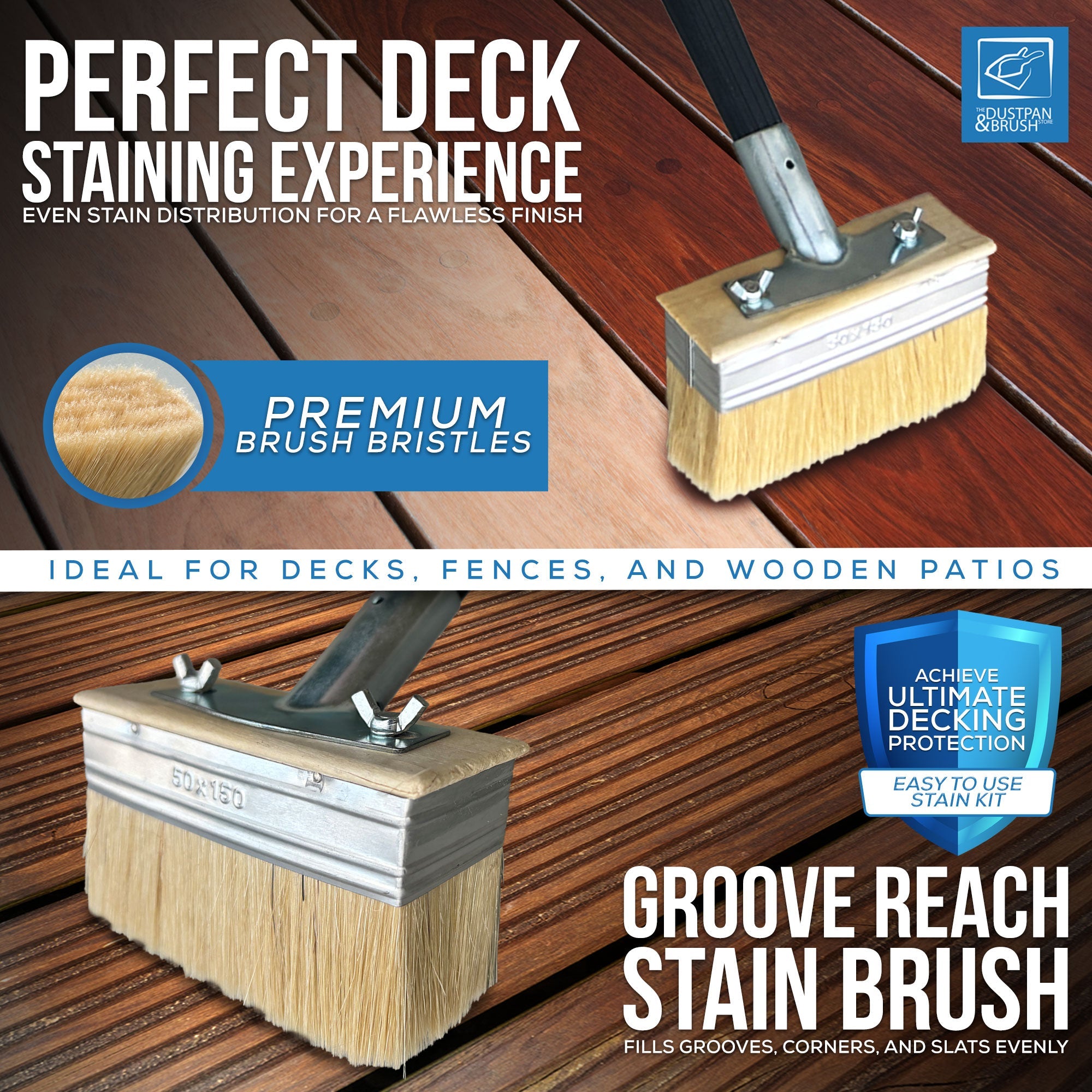Decking Brush Paint & Stain Kit with Metal Handle | Long Handle Decking Applicator