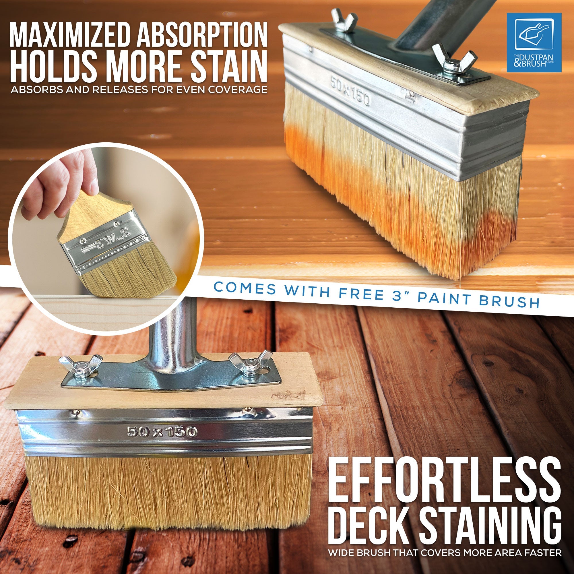 Decking Brush Paint & Stain Kit with Metal Handle | Long Handle Decking Applicator
