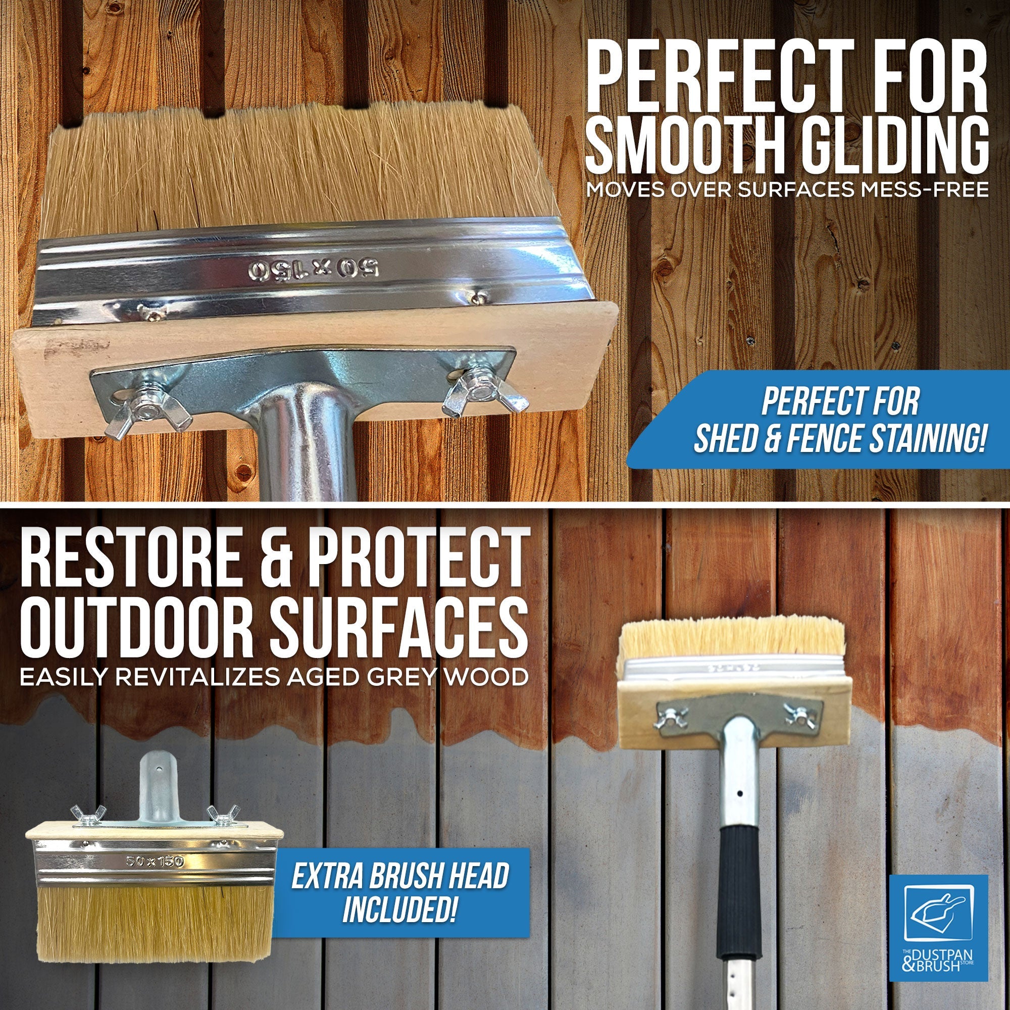 Decking Brush Paint & Stain Kit with Metal Handle | Long Handle Decking Applicator