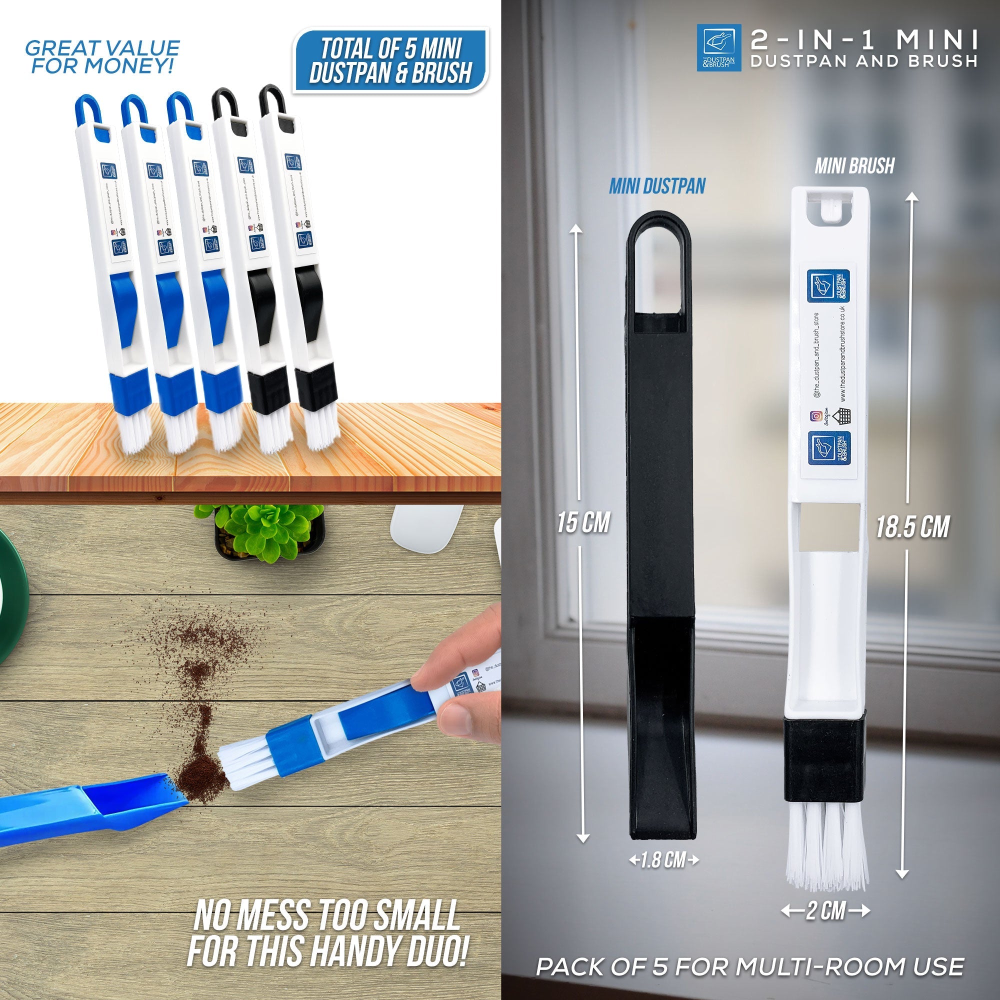 Mini Dustpan and Brush Set 5 Colour Detail Brushes