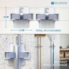 Broom & Mop Holder (Pack of 2) - Wall Mounted with Adhesive Grip