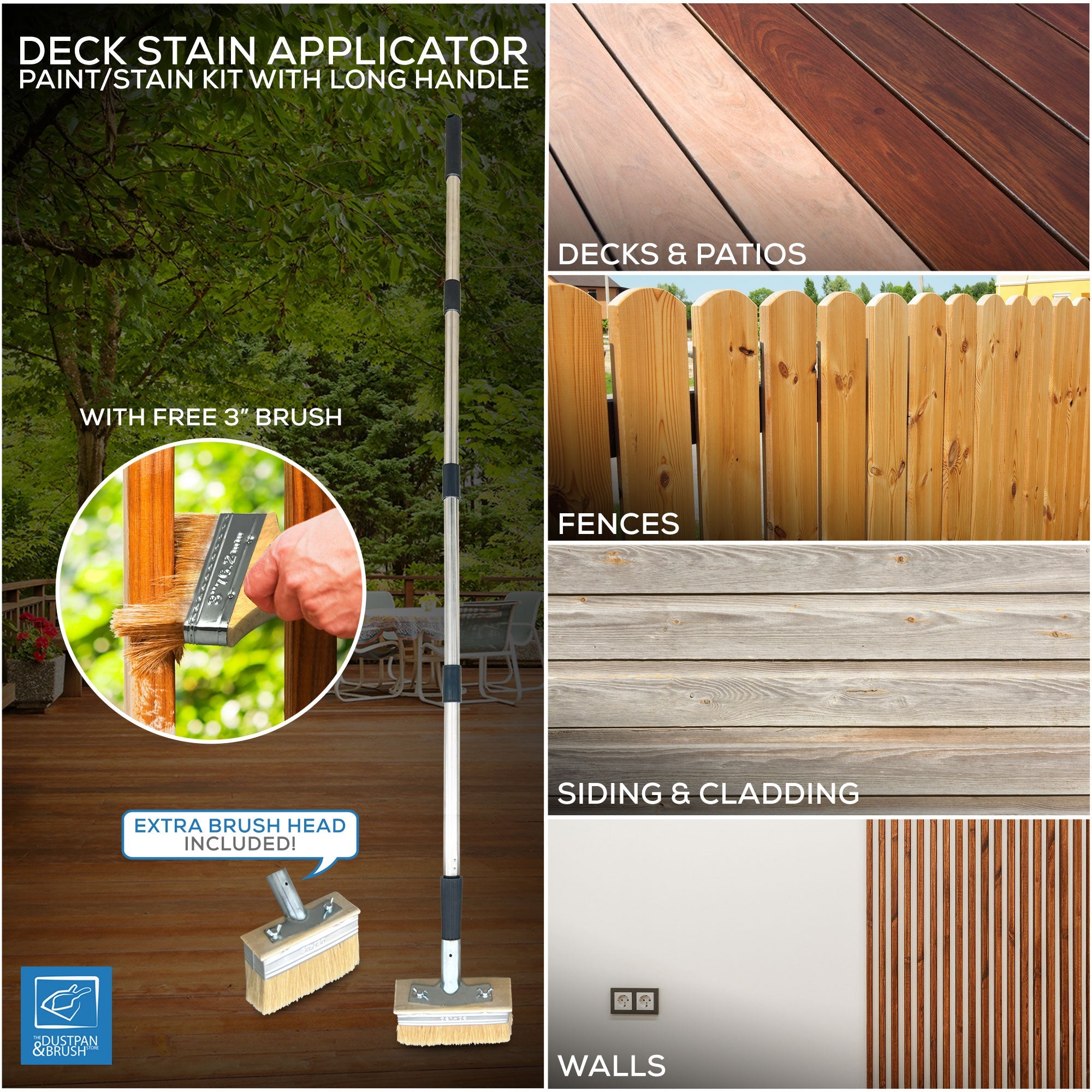 Decking Brush Paint & Stain Kit with Metal Handle | Long Handle Decking Applicator