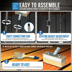 Decking Brush Paint & Stain Kit with Metal Handle | Long Handle Decking Applicator