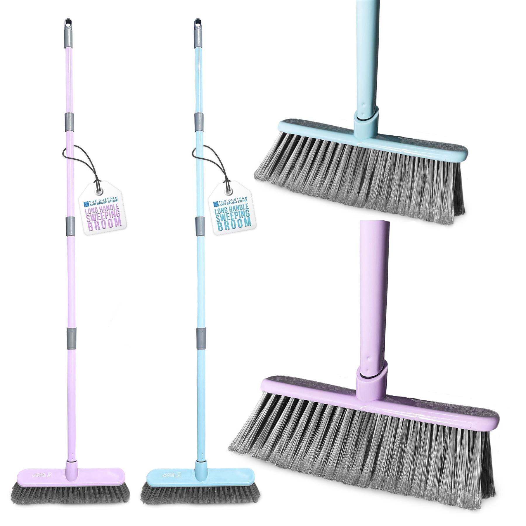Indoor Sweeping Broom – Soft Bristle Floor Brush Duck Egg or Lilac