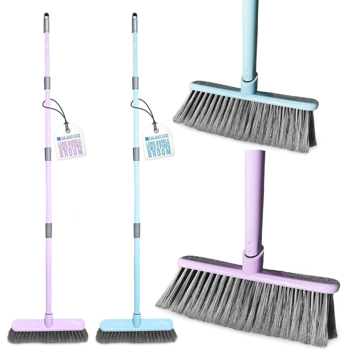 Indoor Sweeping Broom – Soft Bristle Floor Brush Duck Egg or Lilac