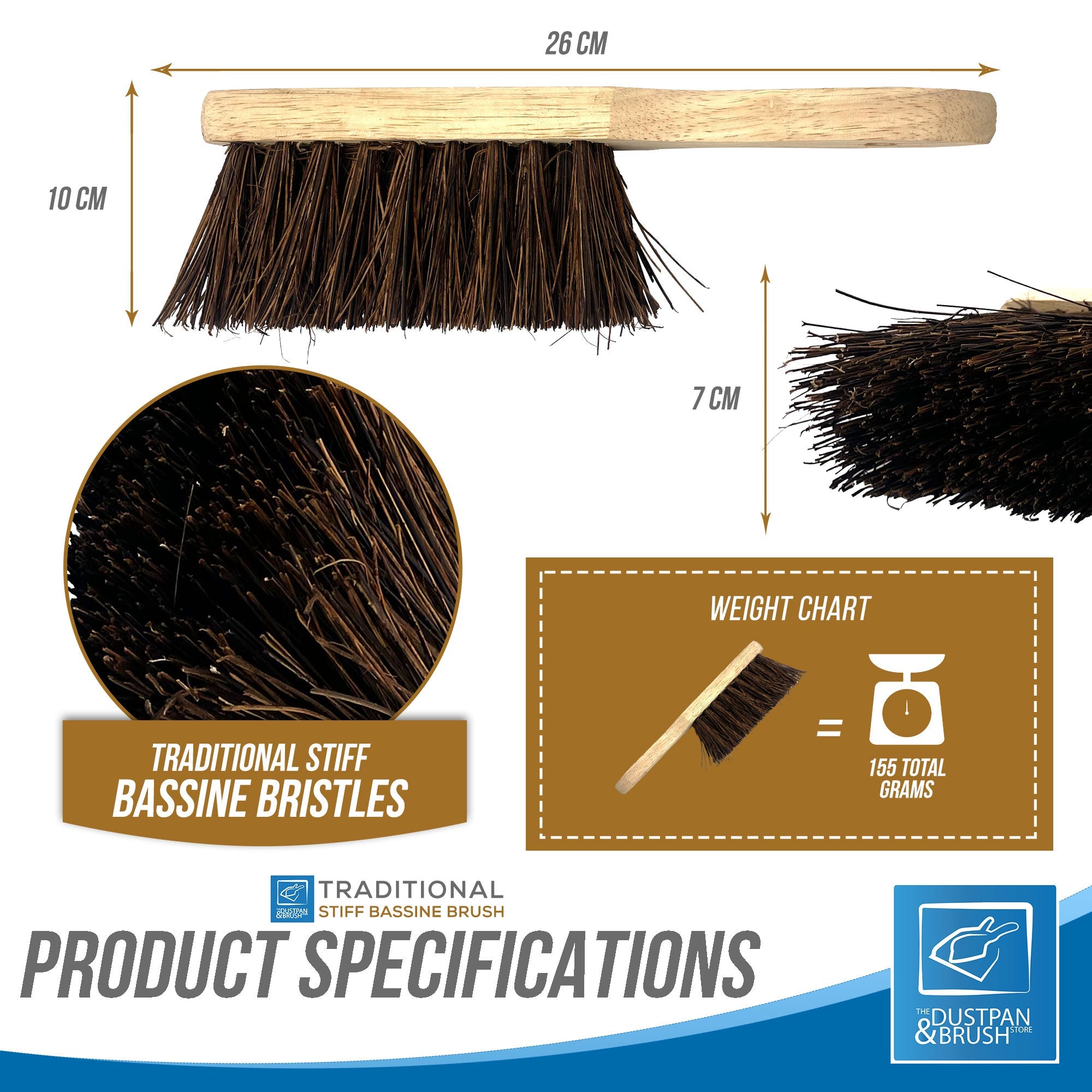 Stiff Bassine Hand Brush | Natural Fibre Wooden Sweeping Brush