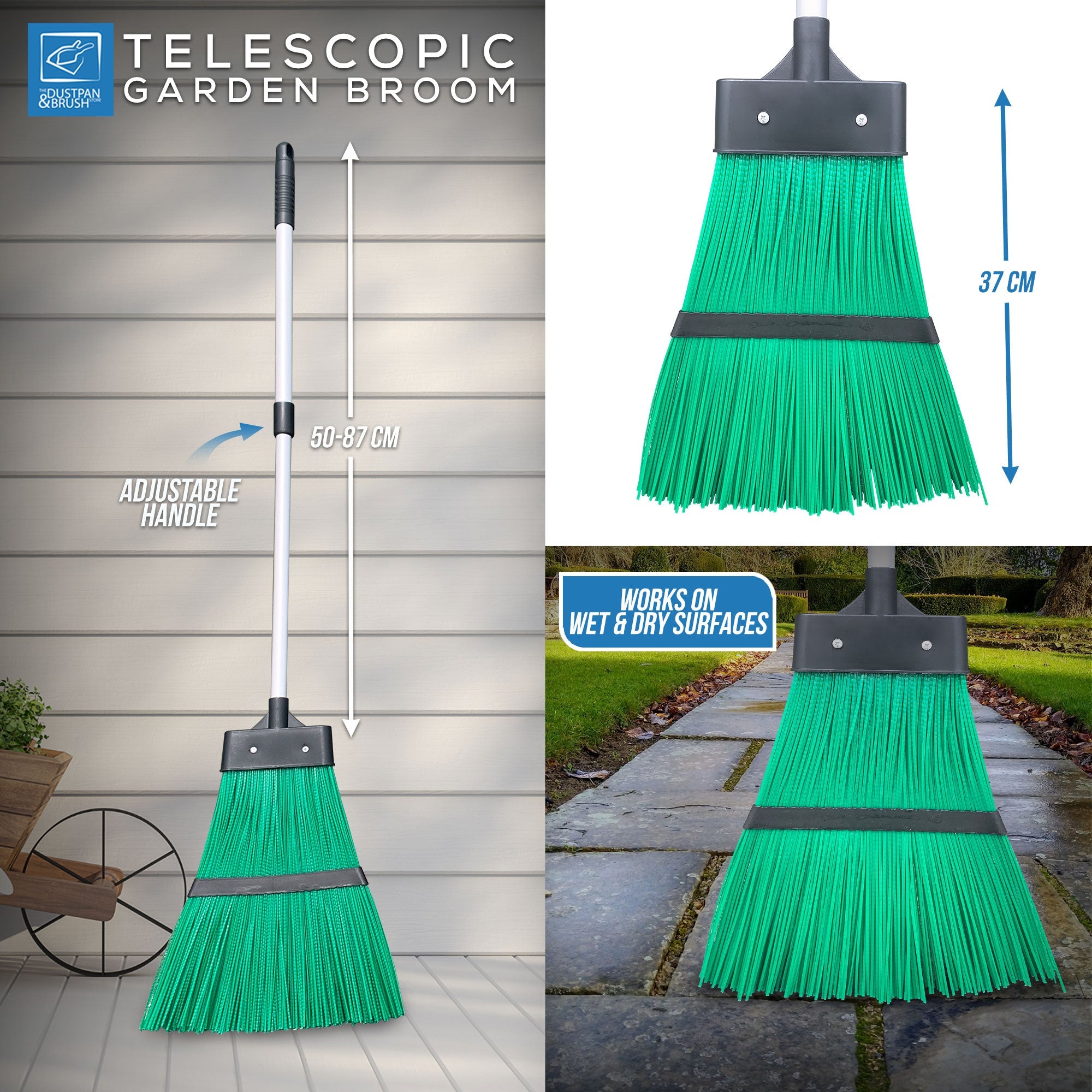 Telescopic Lawn and Gutter Flick Broom - Long PVC Bristle Outdoor Brush