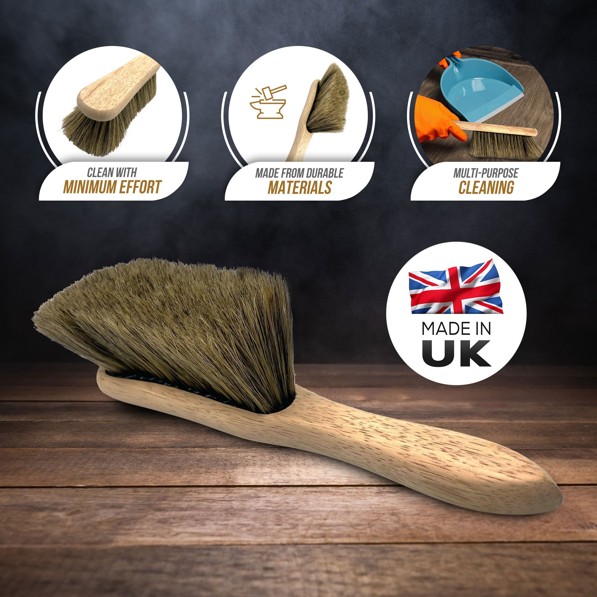 Natural Soft Hair Bristle | Unvarnished Banister Hand Brush