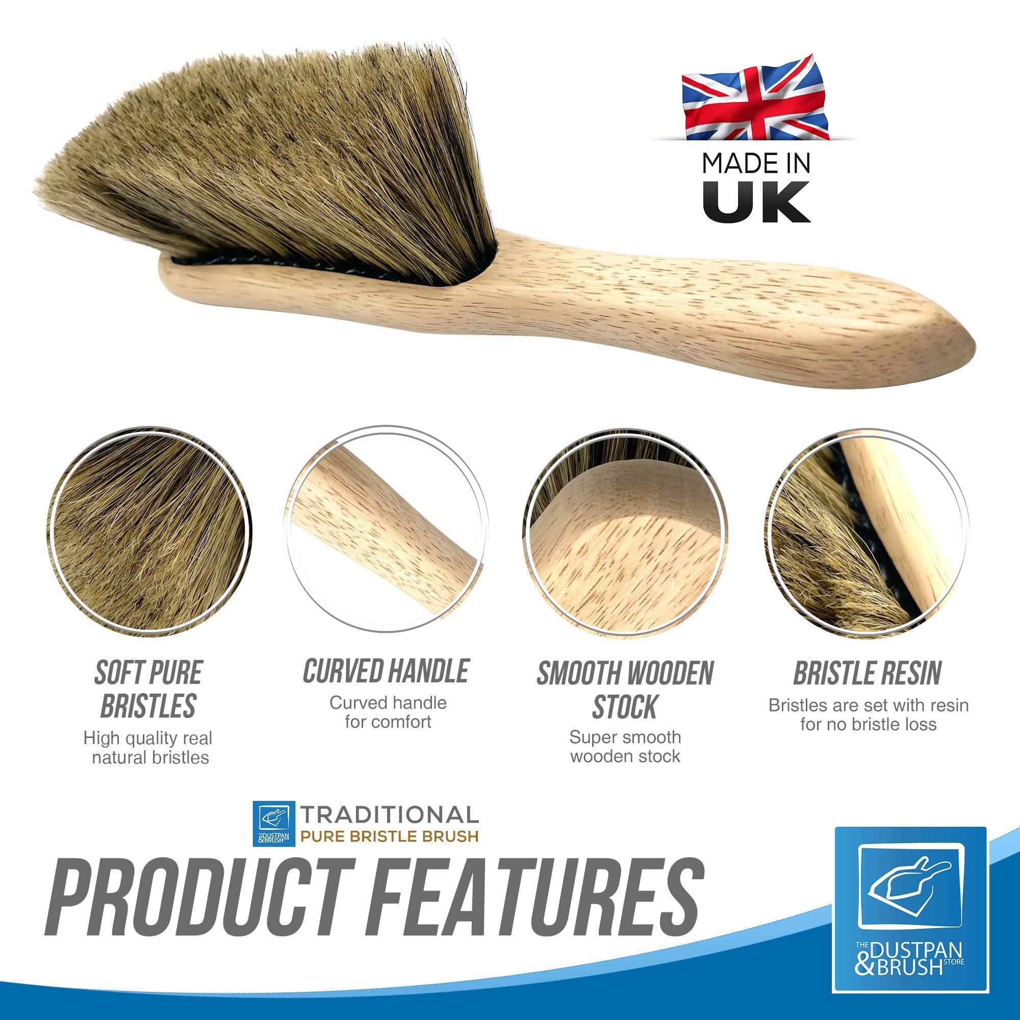 Natural Soft Hair Bristle | Unvarnished Banister Hand Brush