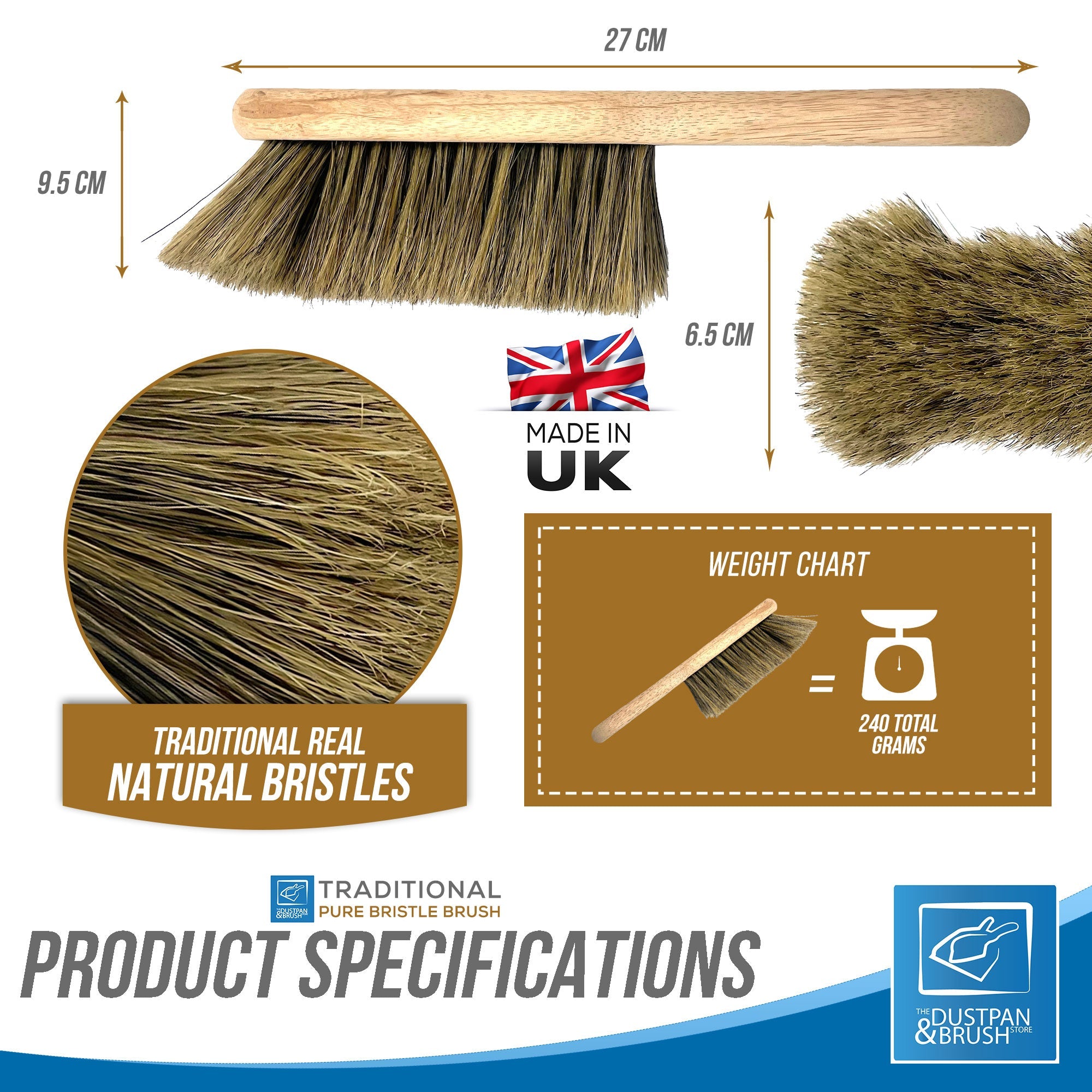 Natural Soft Hair Bristle | Unvarnished Banister Hand Brush