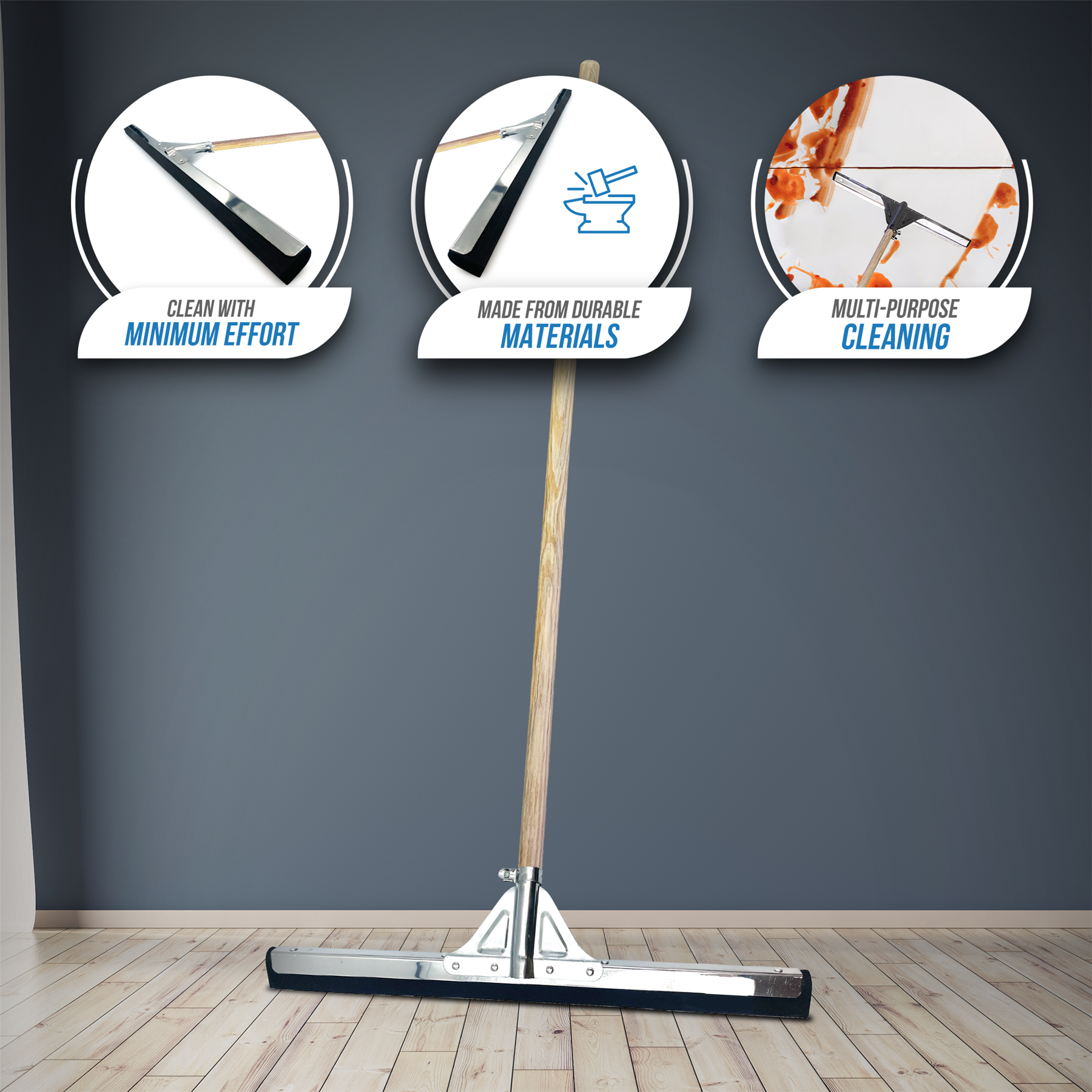 30" Foam Floor Squeegee with Handle – Black Floor Water Squeegee
