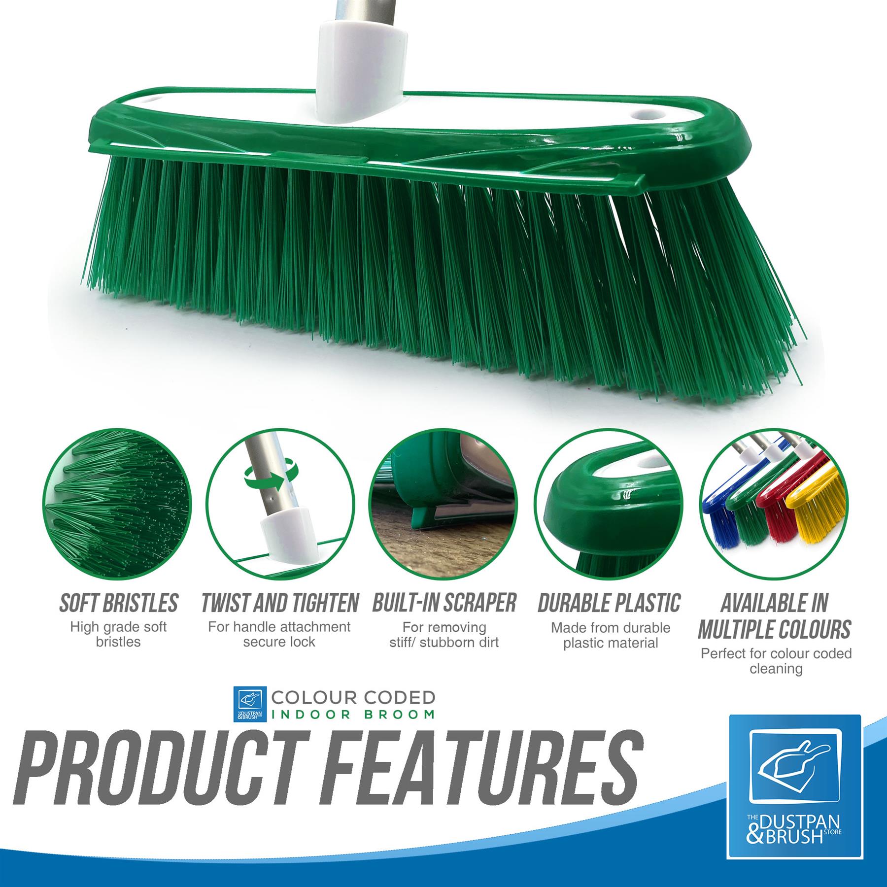 Green Colour Coded Broom Head & Handle