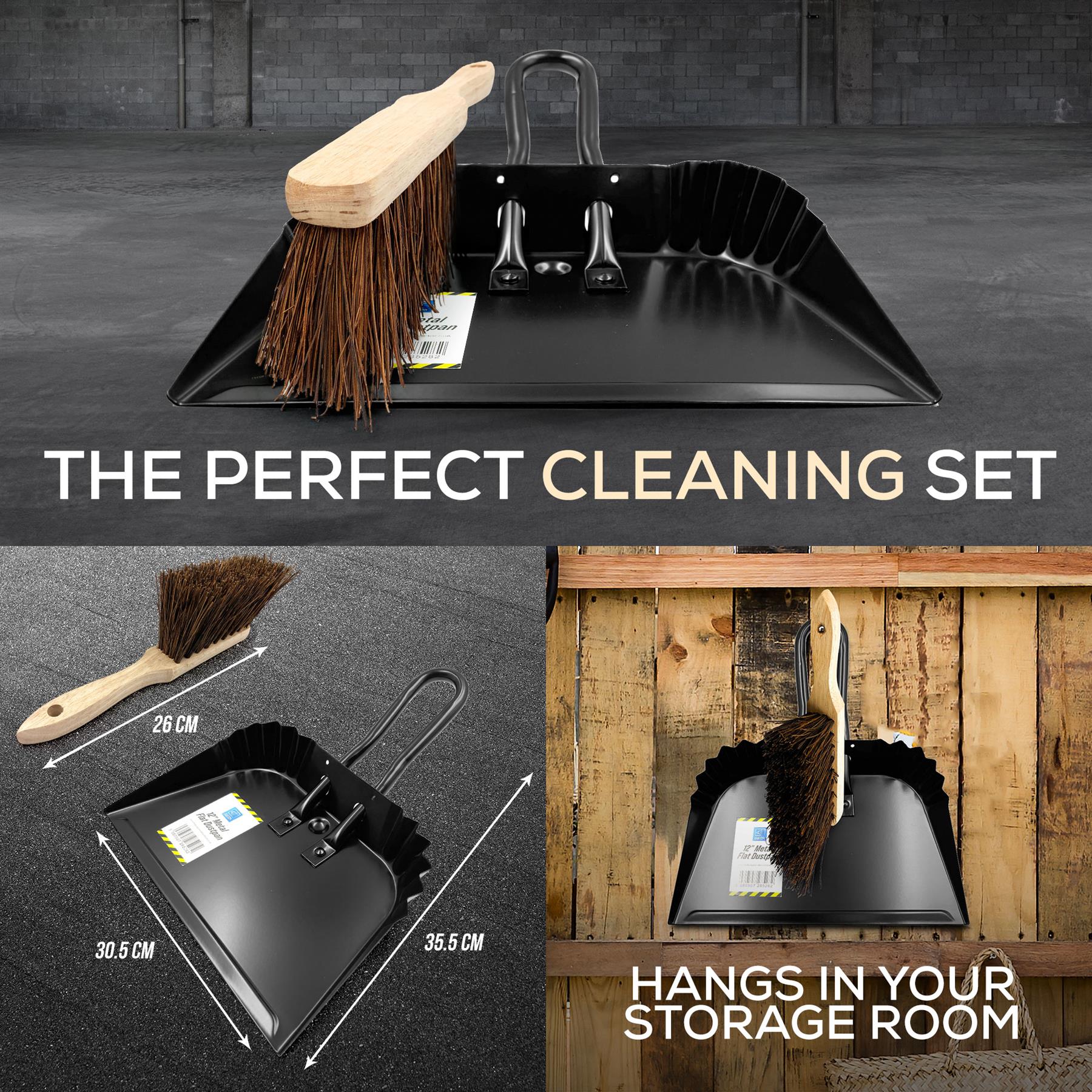12" Metal Dustpan and Brush Set | Stiff Bassine Heavy Duty Sweeper