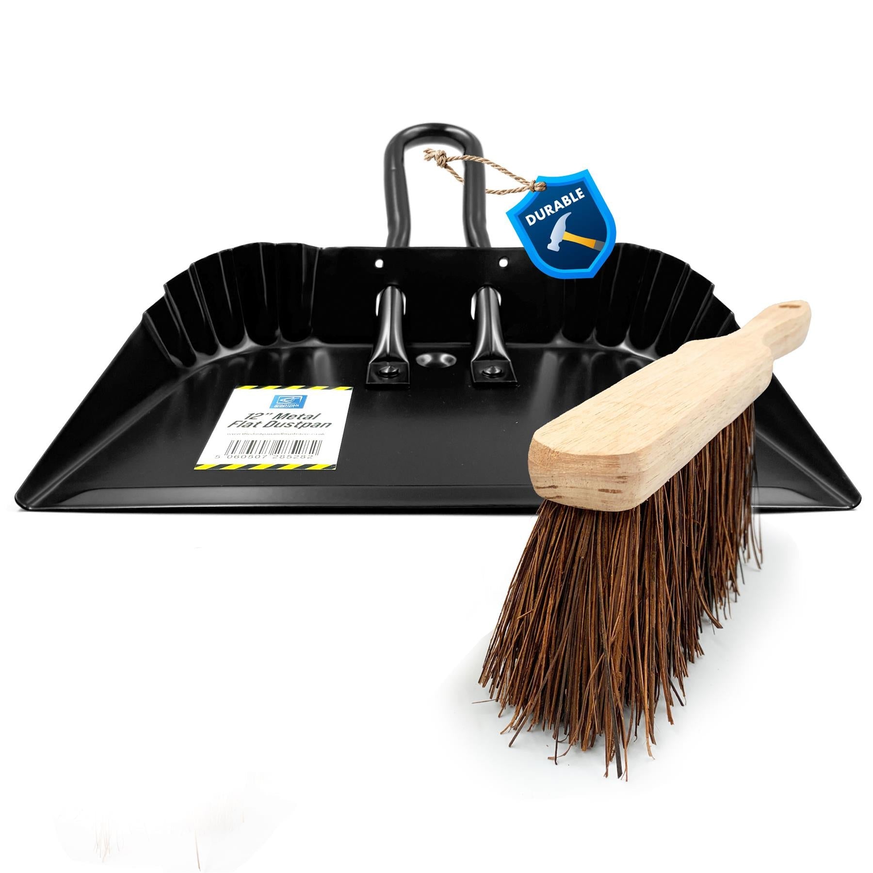 12" Metal Dustpan and Brush Set | Stiff Bassine Heavy Duty Sweeper