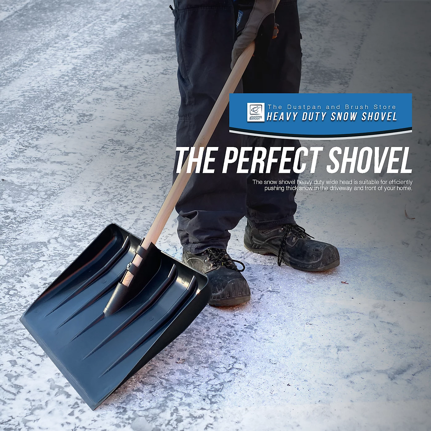 Plastic Snow Scoop Shovel with Wooden Handle – 44cm Snow Shovel