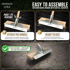 Newman & Cole 12" Wire Broom with Scraper & Handle