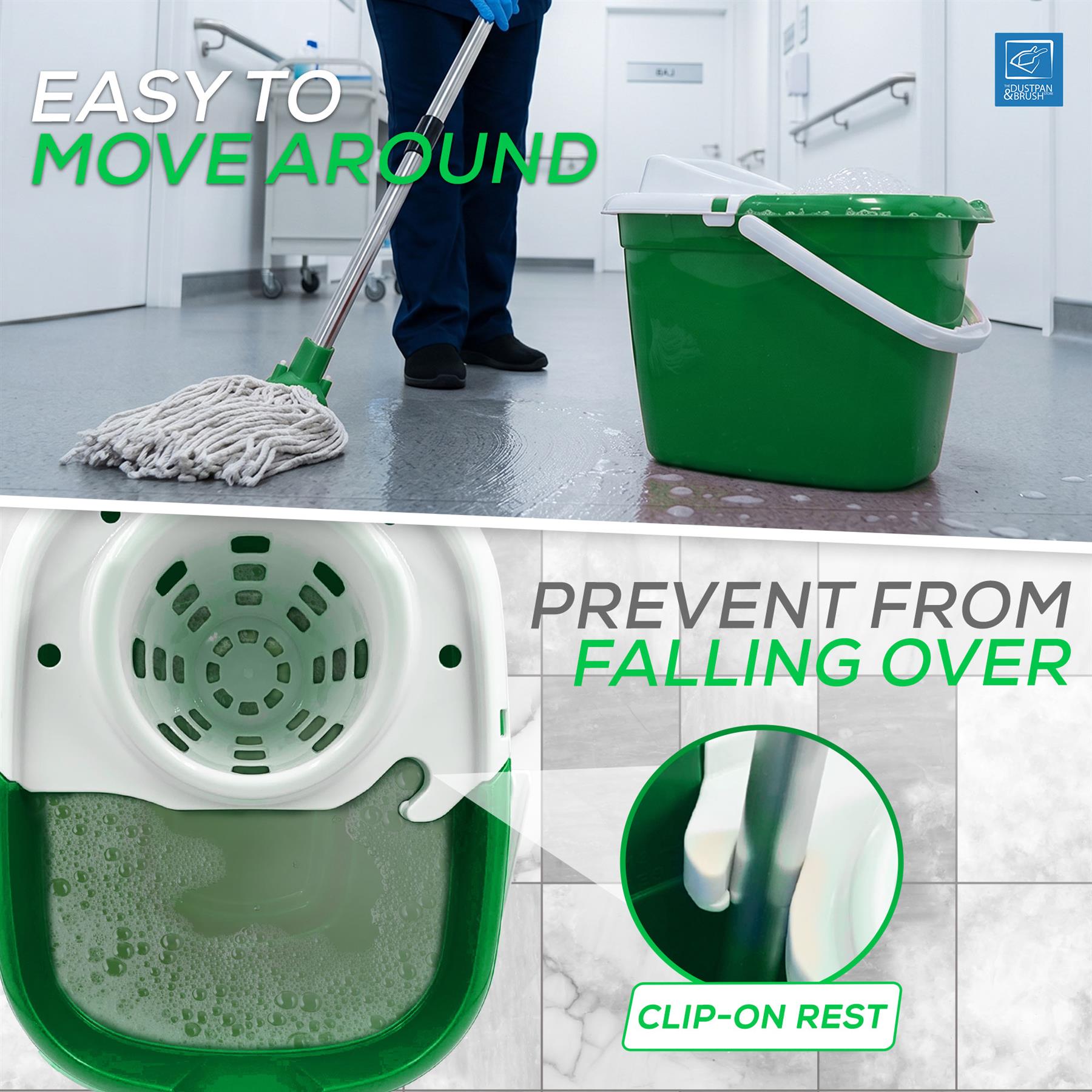 Green Mop Bucket Set with 2 Cotton Mop Heads & Handle
