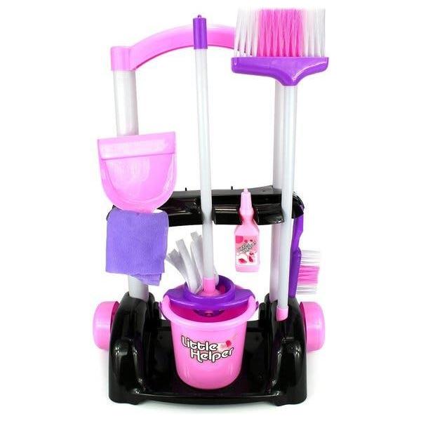 Childs Cleaning Set Pink & Black Trolley