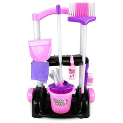 Childs Cleaning Set Pink & Black Trolley
