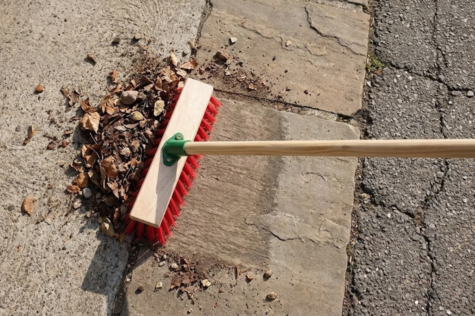 12" Stiff PVC Outdoor Broom with Handle | Red Garden Sweeping Brush