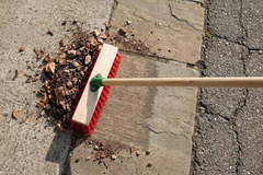 12" Stiff PVC Outdoor Broom with Handle | Red Garden Sweeping Brush