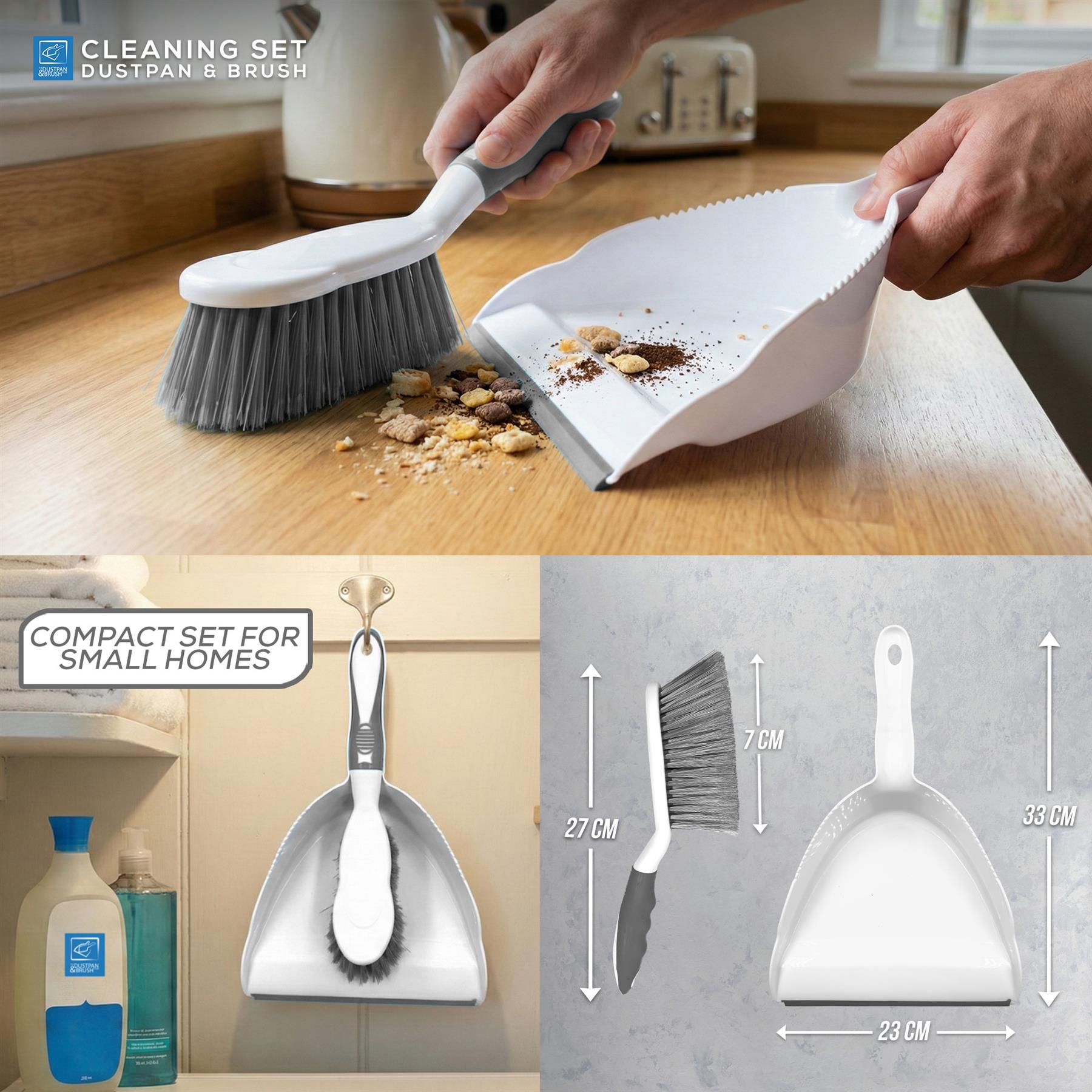 Deluxe Dustpan and Brush Set - Grey