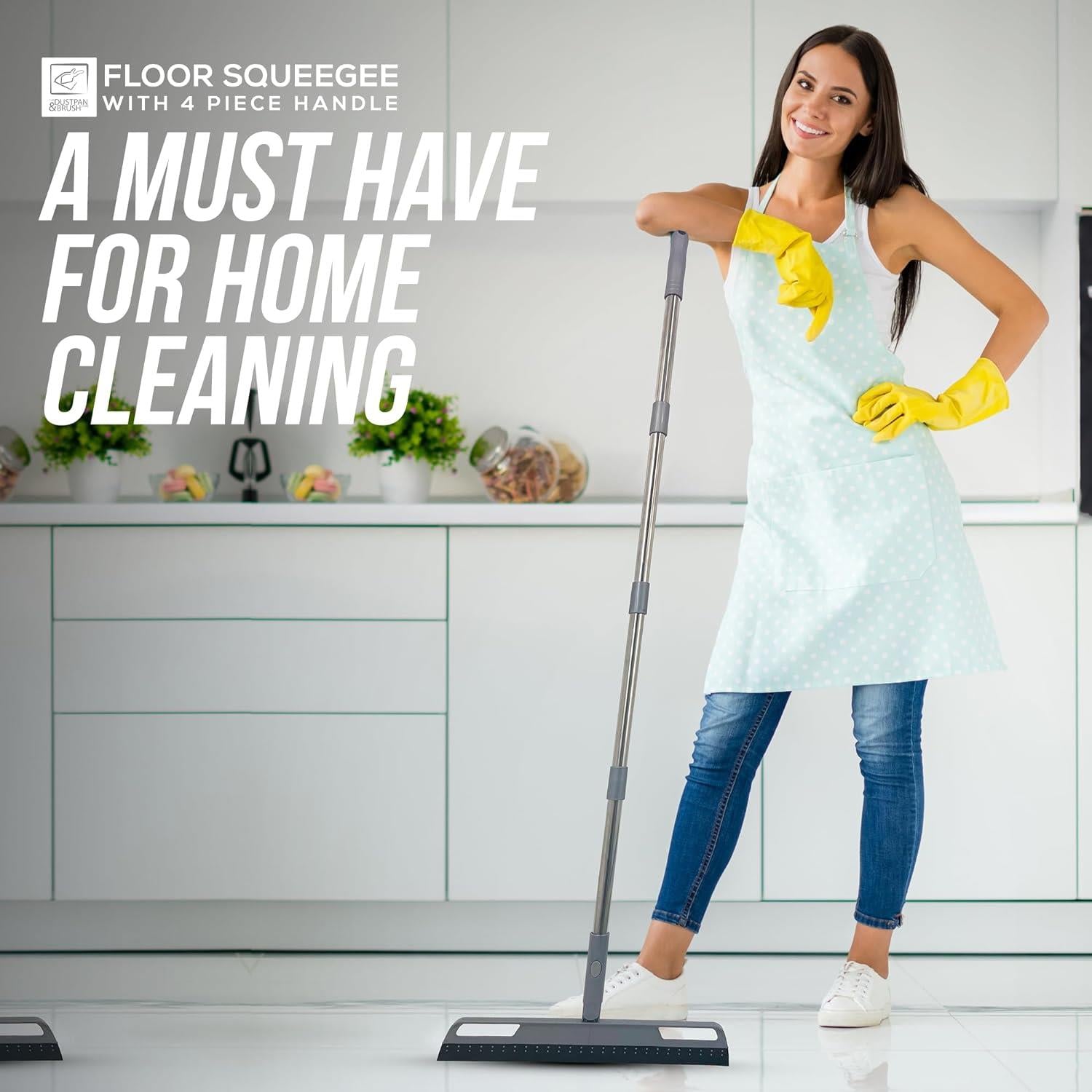 Floor Squeegee with Long Handle & Rotatable Head