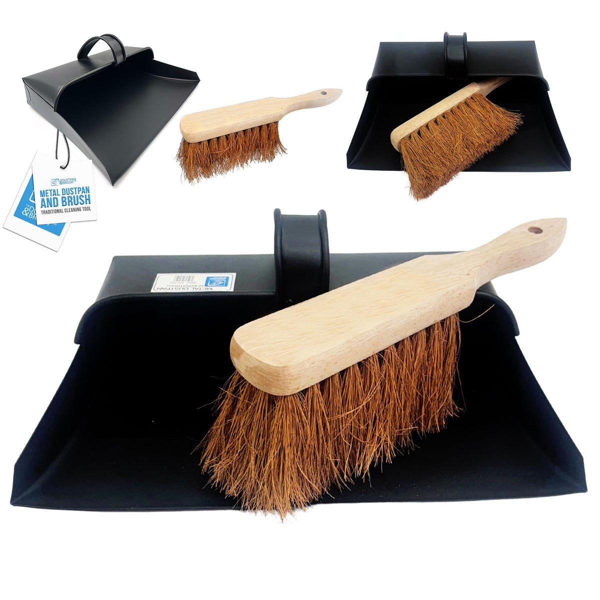 Metal Hooded Dustpan and Brush Set with Soft Coco Brush