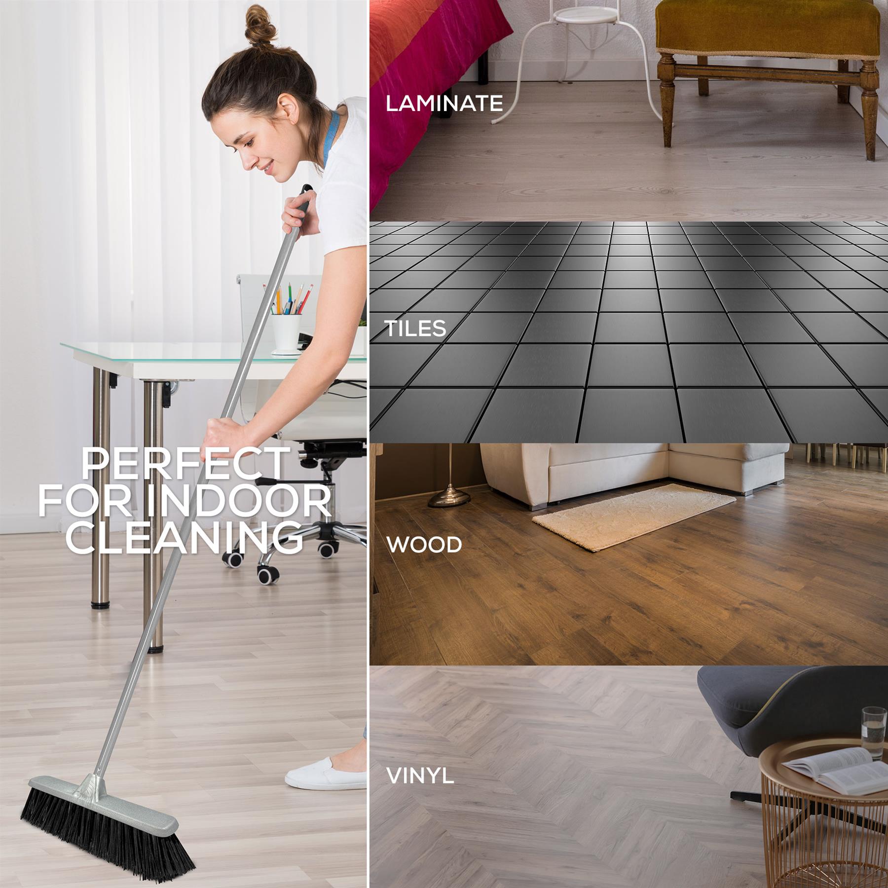 Silver Indoor Stiff Sweeping Brush Head and Handle Kitchen Broom Floor Sweeper