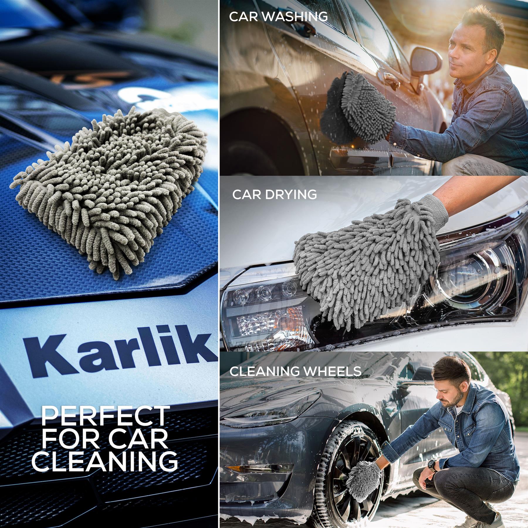 Grey Microfibre Car Wash Mitt for Paint, Chrome & Glass