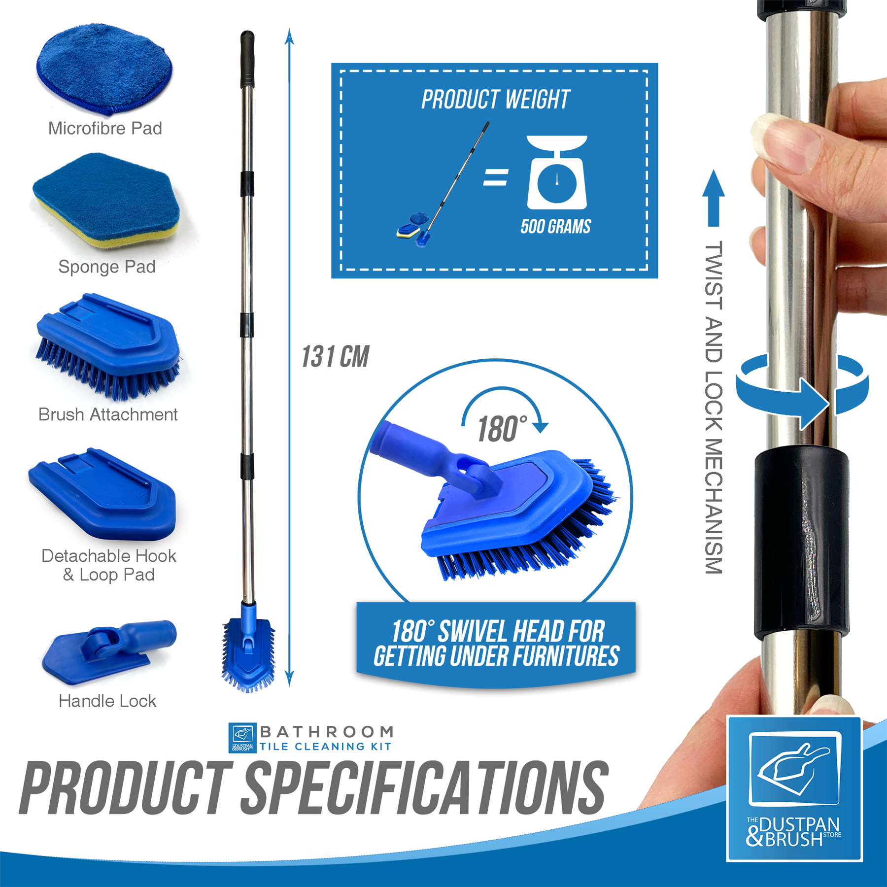 3-in-1 Bathroom Cleaning Set with 4 Piece Long Handle