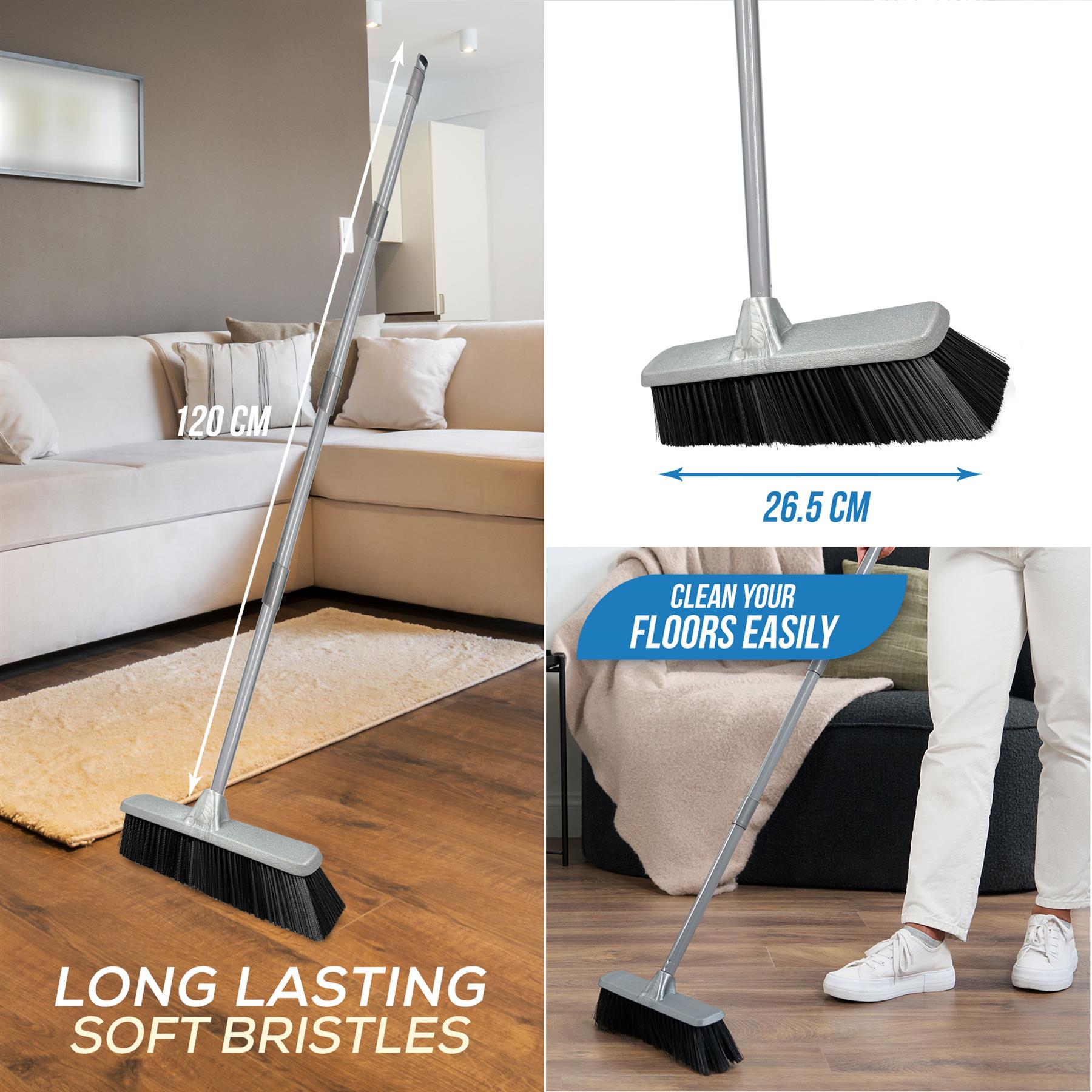 Soft Indoor Broom with 4 Piece Metal Handle