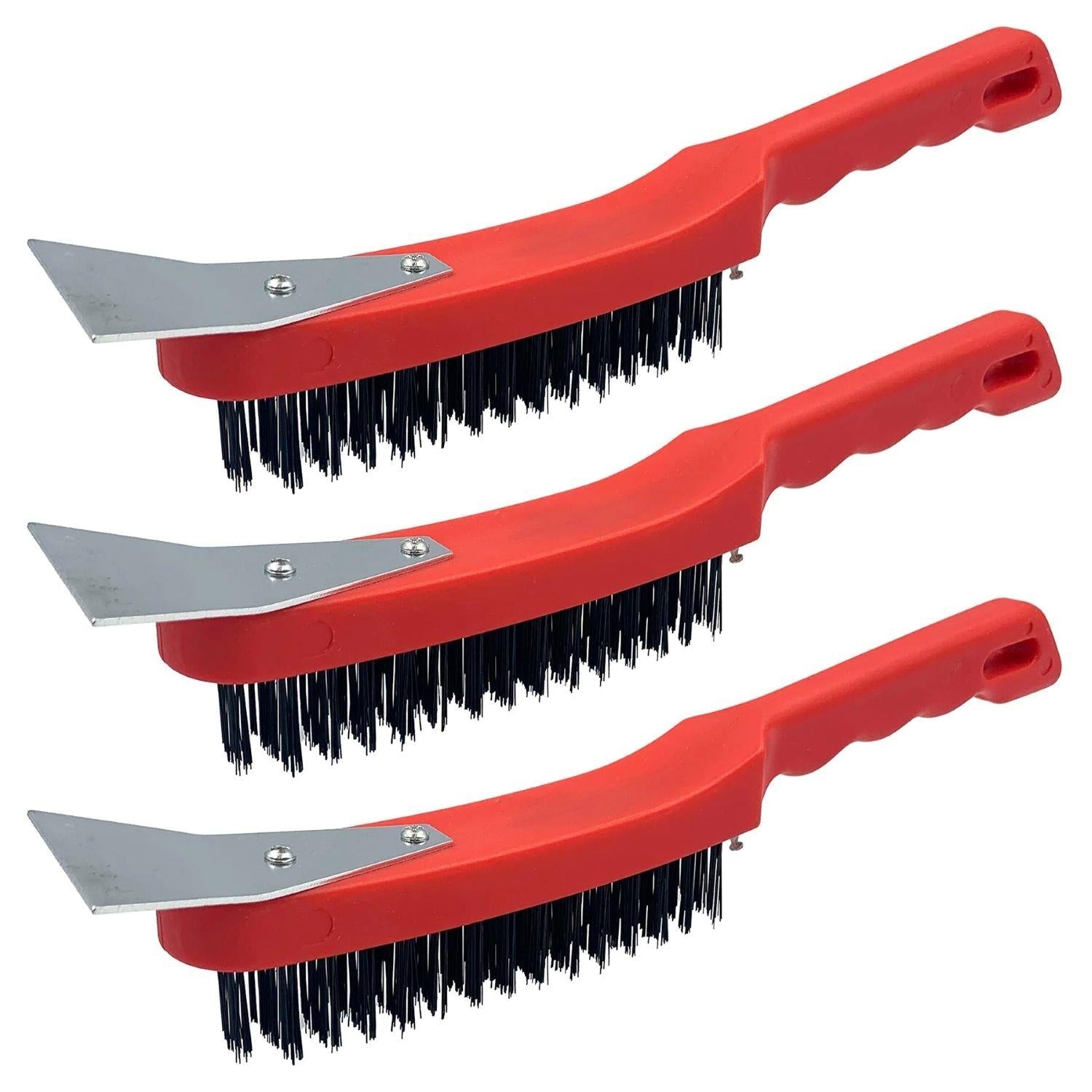 Heavy Duty Wire Brush with Scraper | Single, 3 & 12 Pack Options