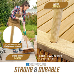 10" Soft Coco Broom with Wooden Handle – Outdoor Sweeping Brush