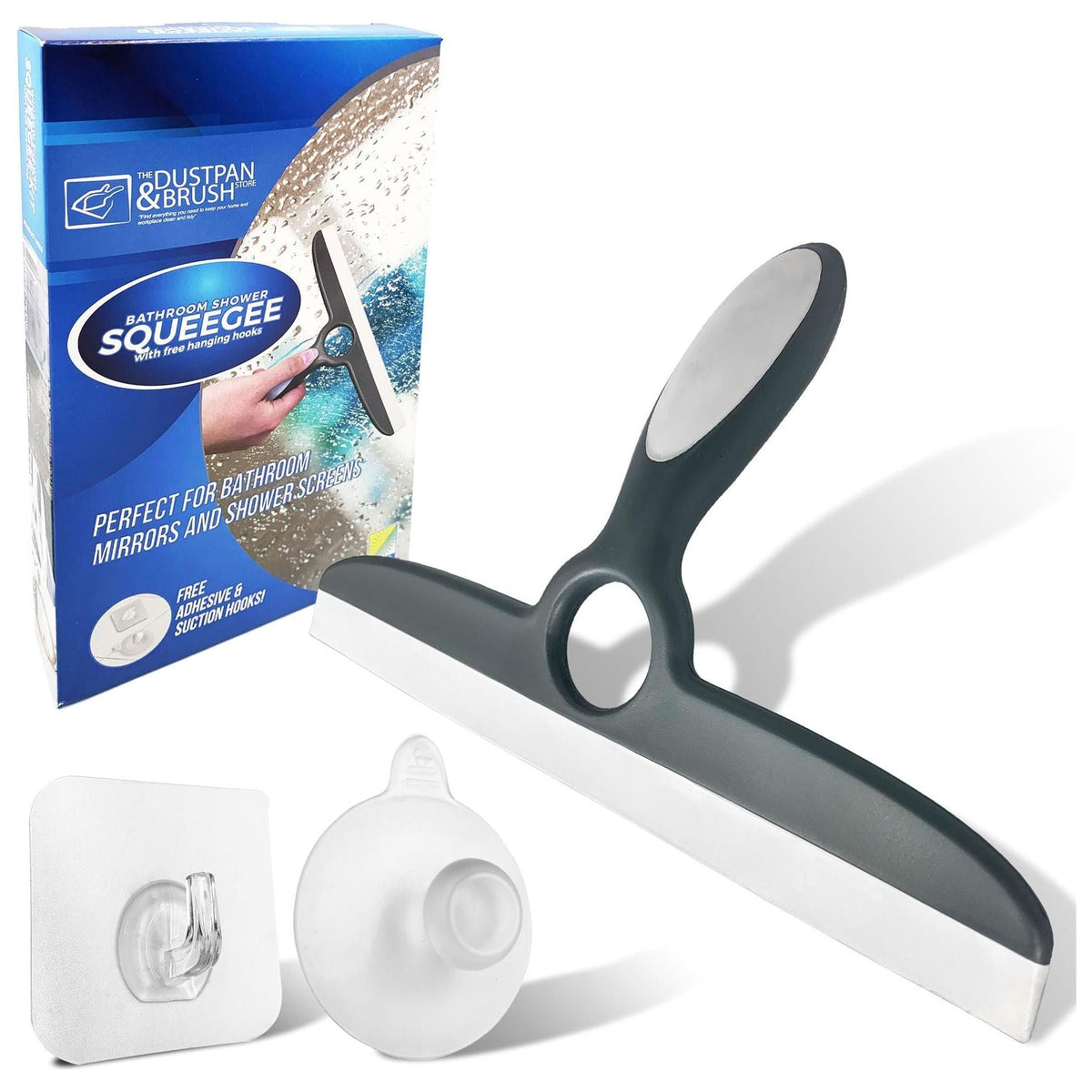 Deluxe Grey Shower Squeegee for Shower Screens with Wall Hooks