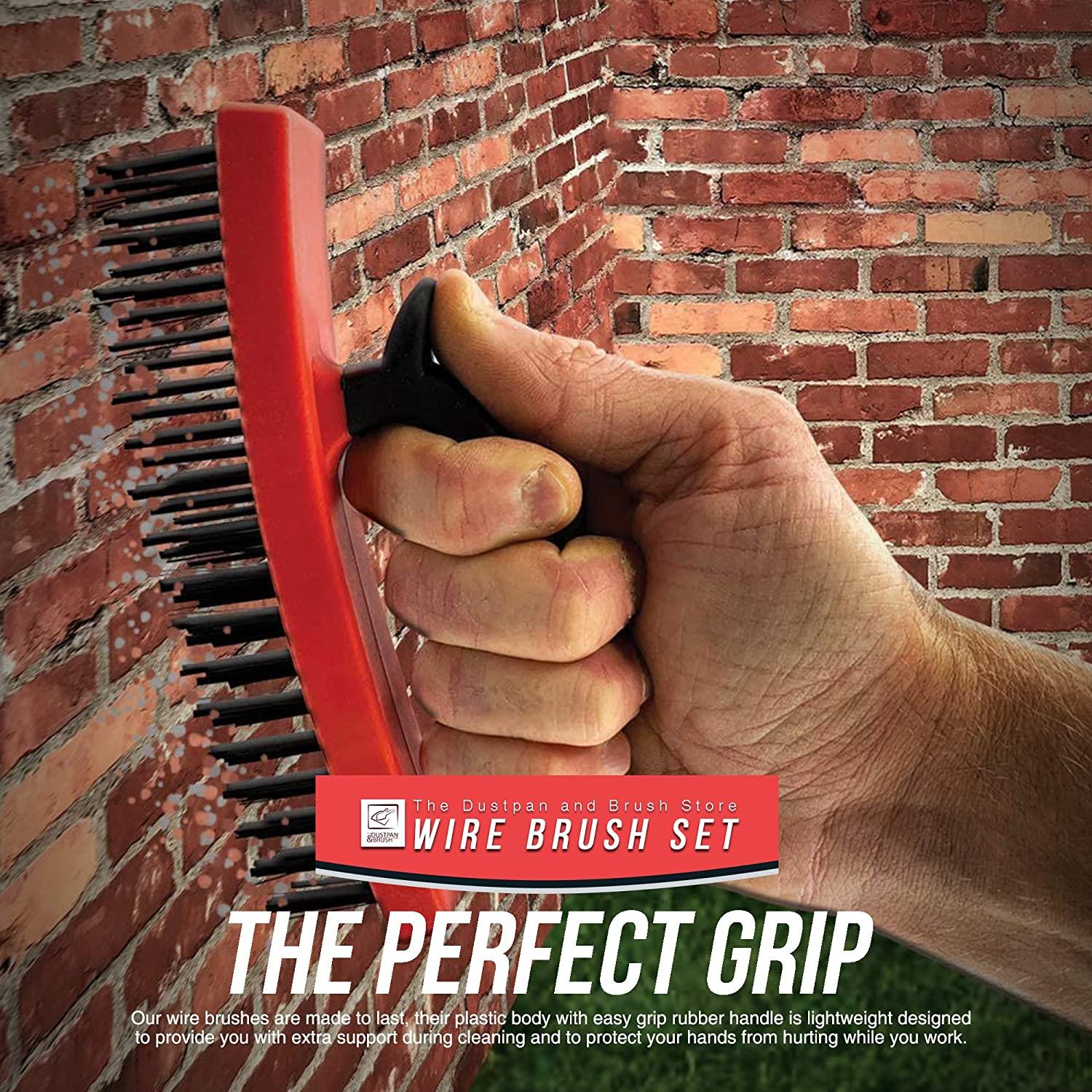 Wire Brush Set with Rubber Grip Handles | Heavy Duty Steel Brushes