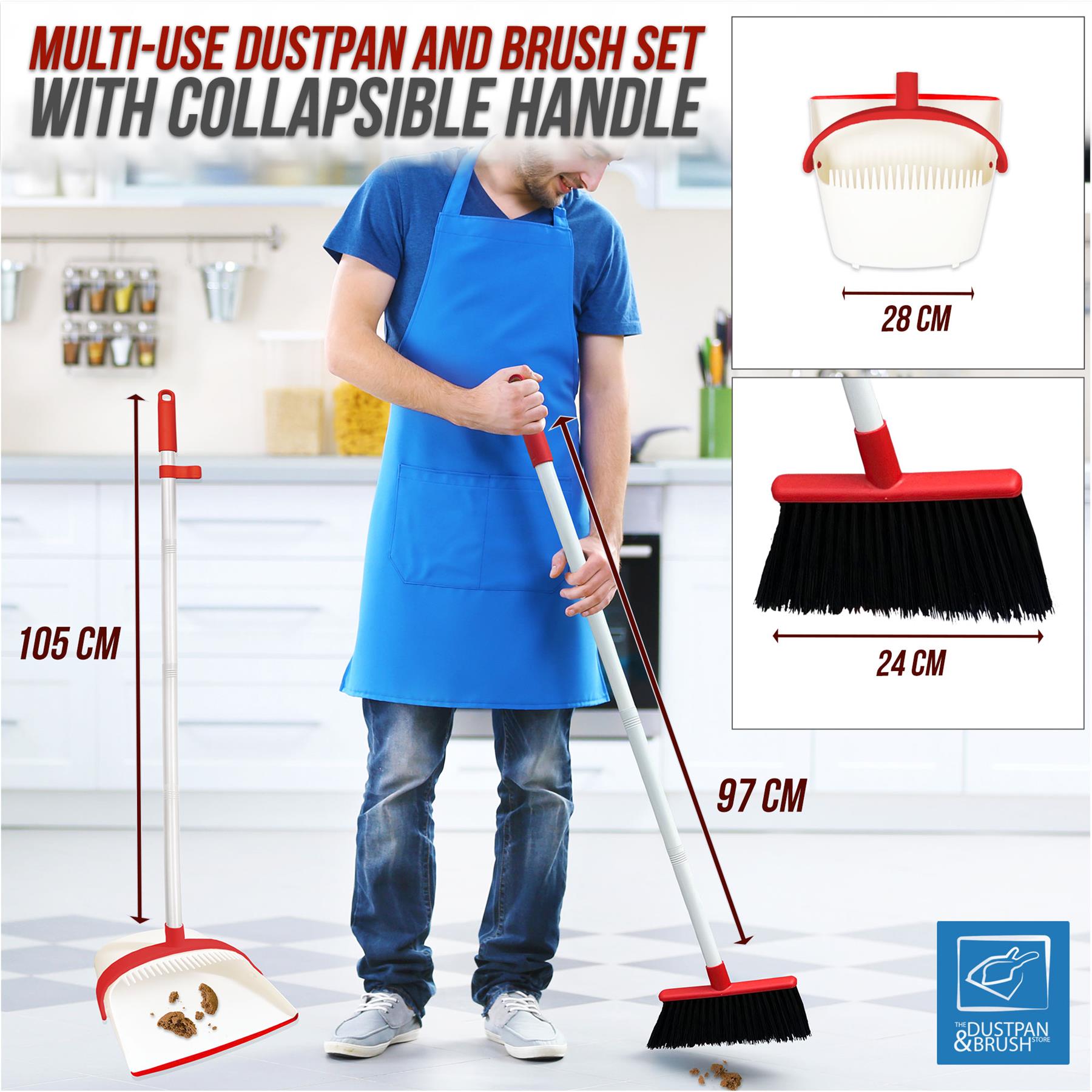 White & Red Long Handled Dustpan and Brush Set