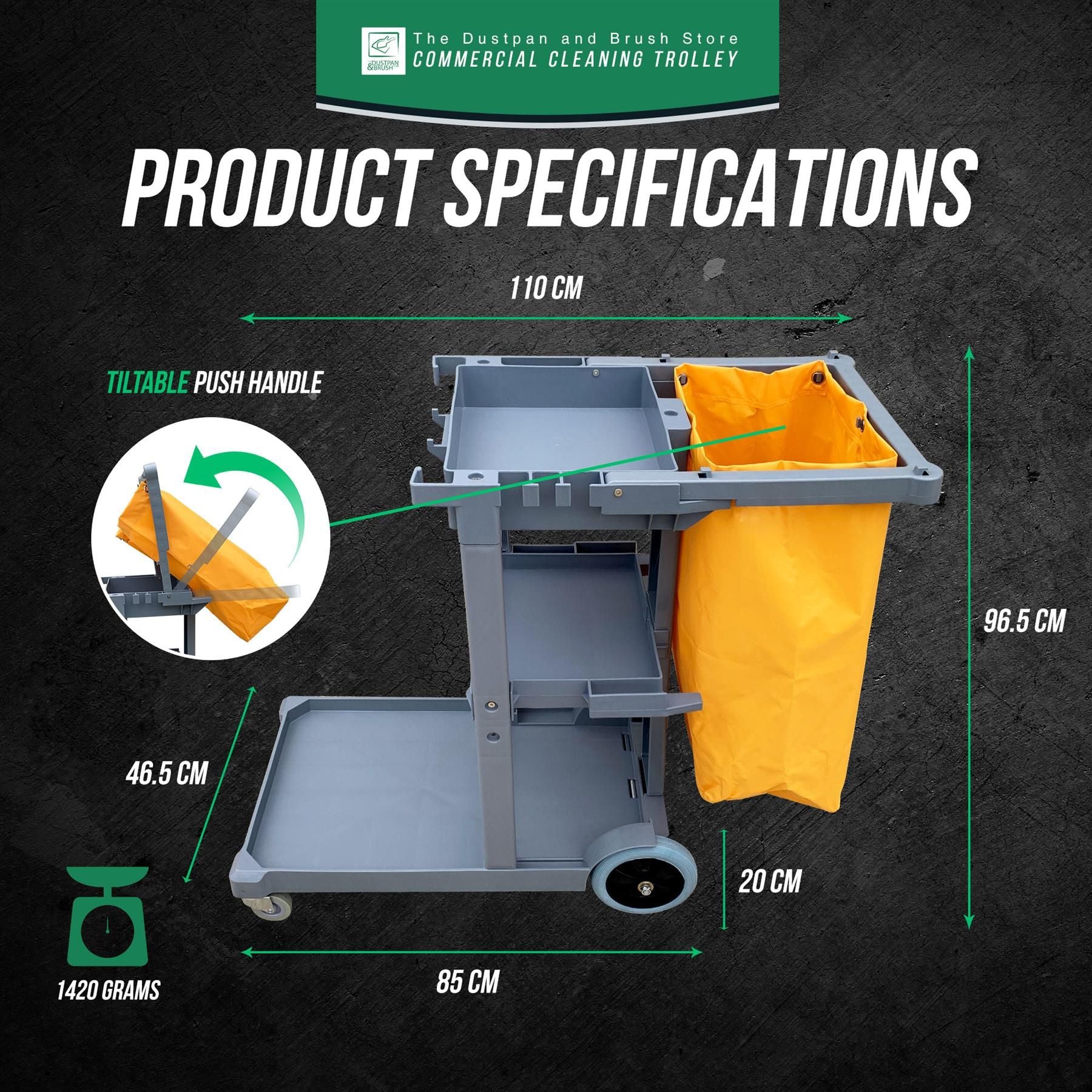 3 Tier Janitor Cleaning Cart Trolley with Waste Bag