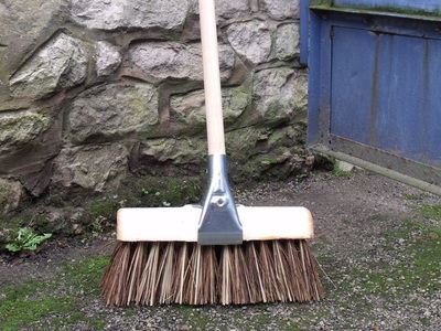 13" Saddle Back Bass Cane Yard Brush with Handle | Stiff Broom