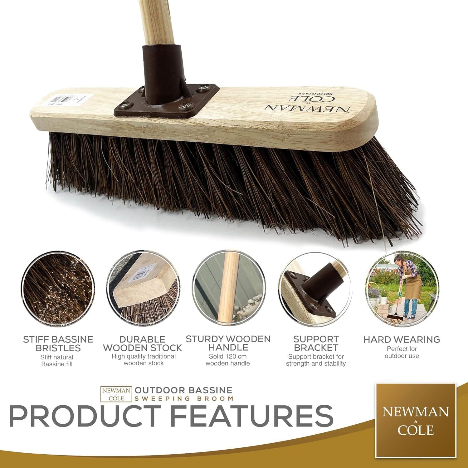 12" Newman & Cole Bassine Broom with Handle | Outdoor Yard Brush