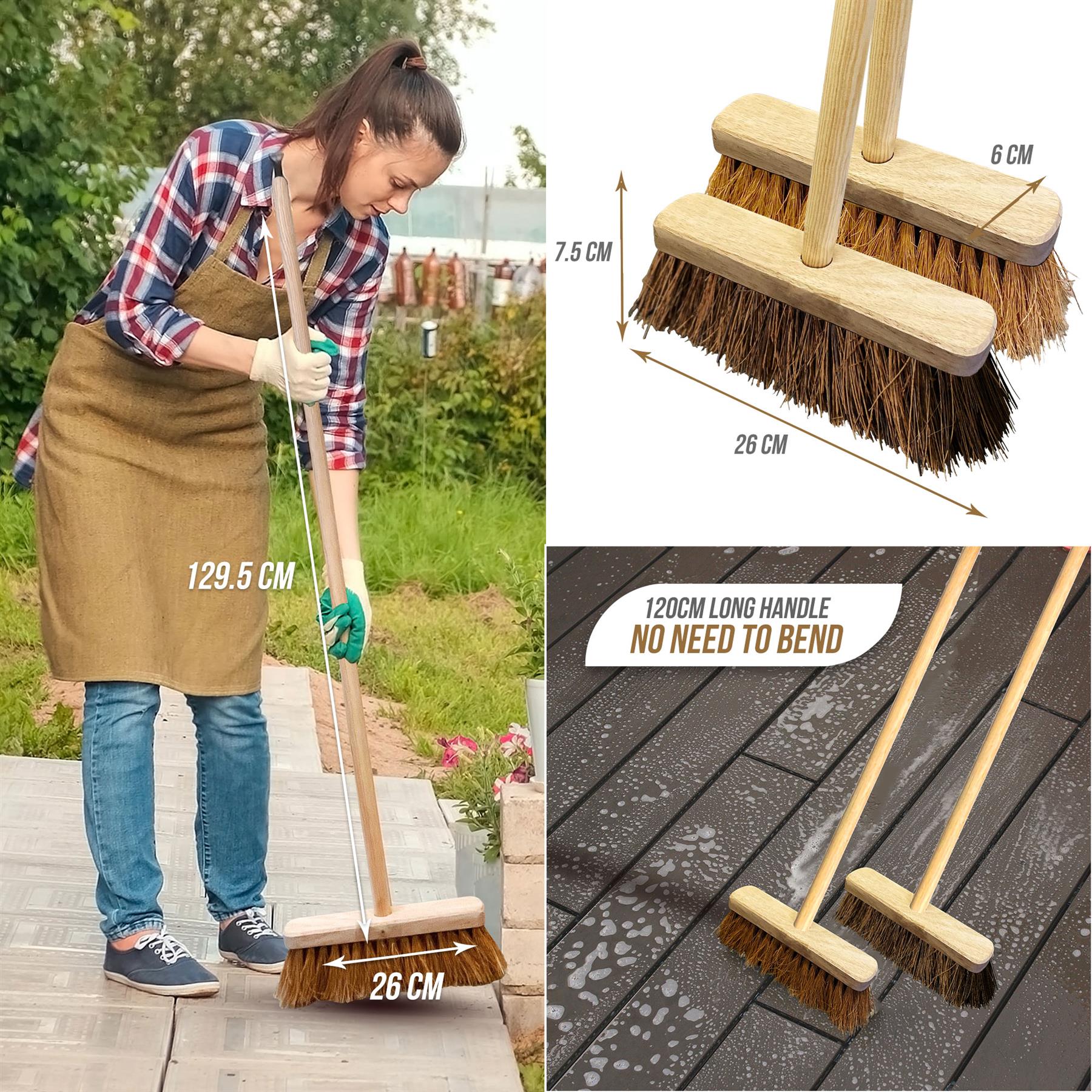 Twin Pack 10" Wooden Garden Brooms – Soft Coco & Stiff Bassine