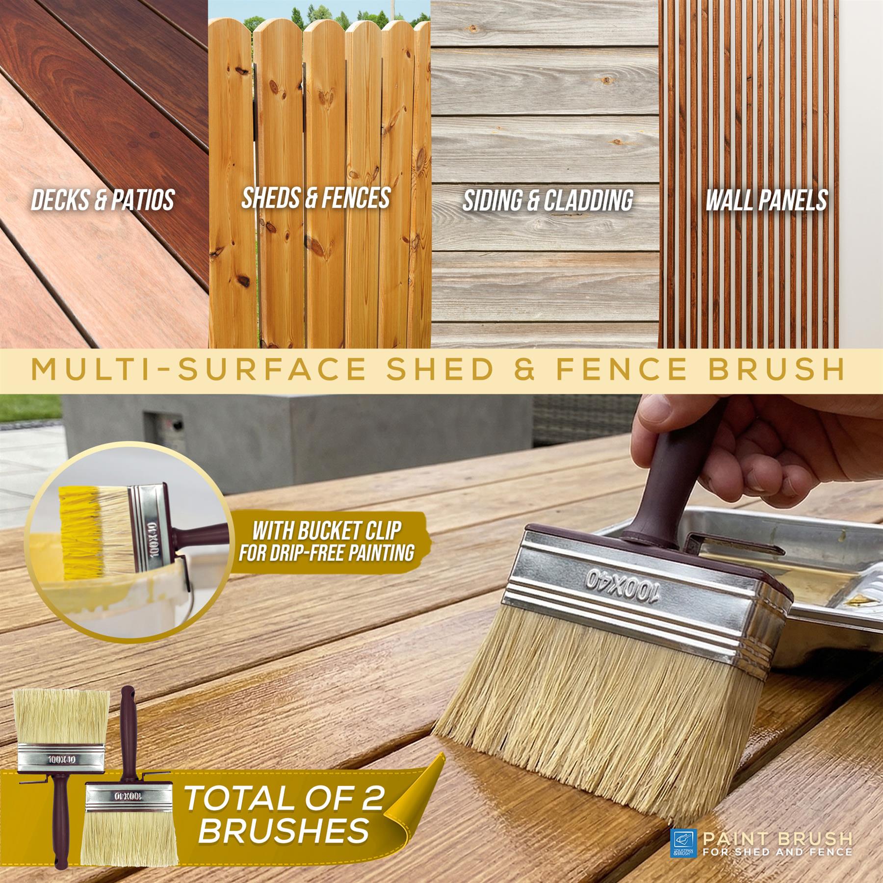 Shed and Fence Paint Brushes – Pack of 2
