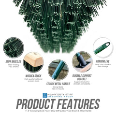 11" Green Stiff PVC Bristle Broom and Screw Fit Metal Handle