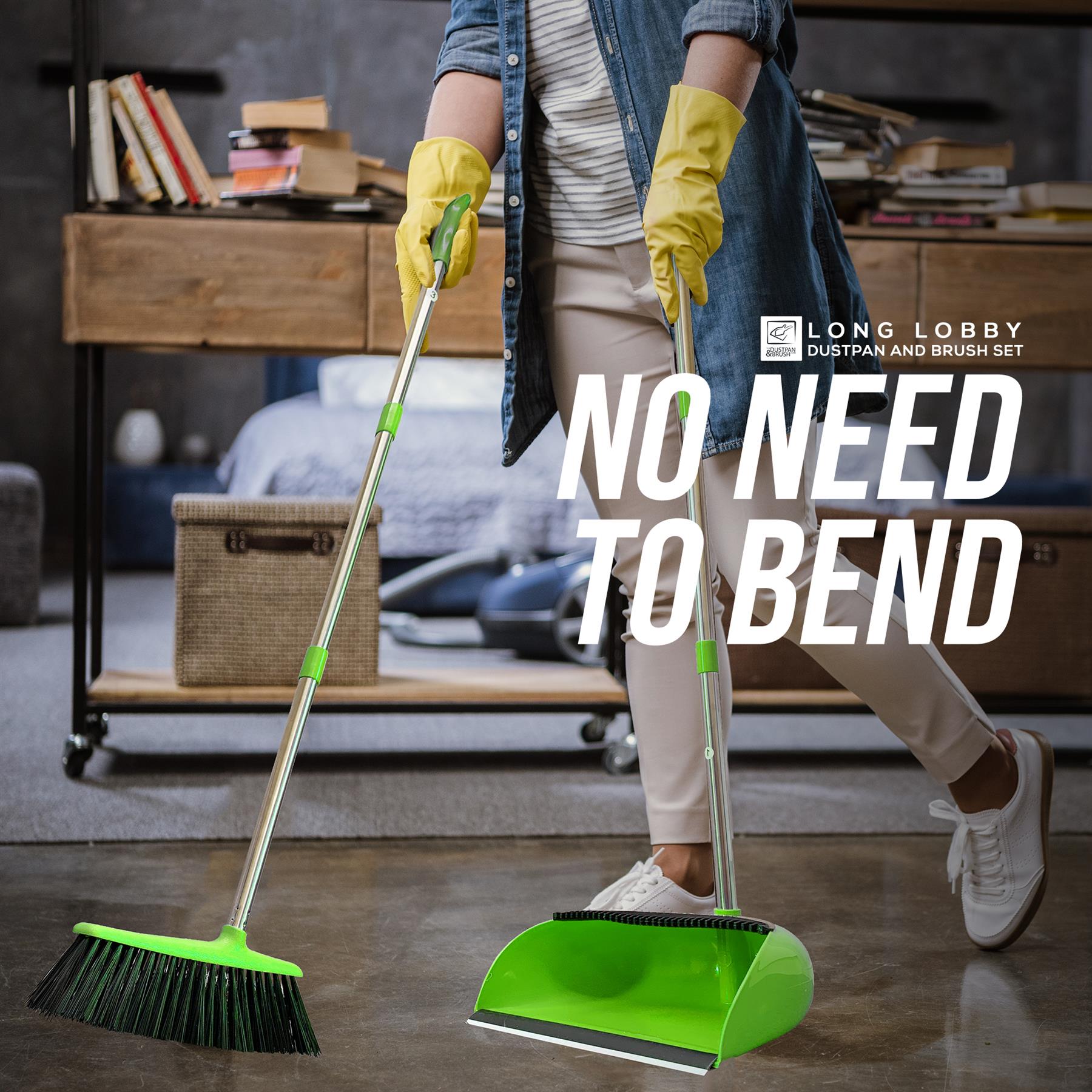 Long Handled Dustpan and Brush Set with Multi-Section Handle