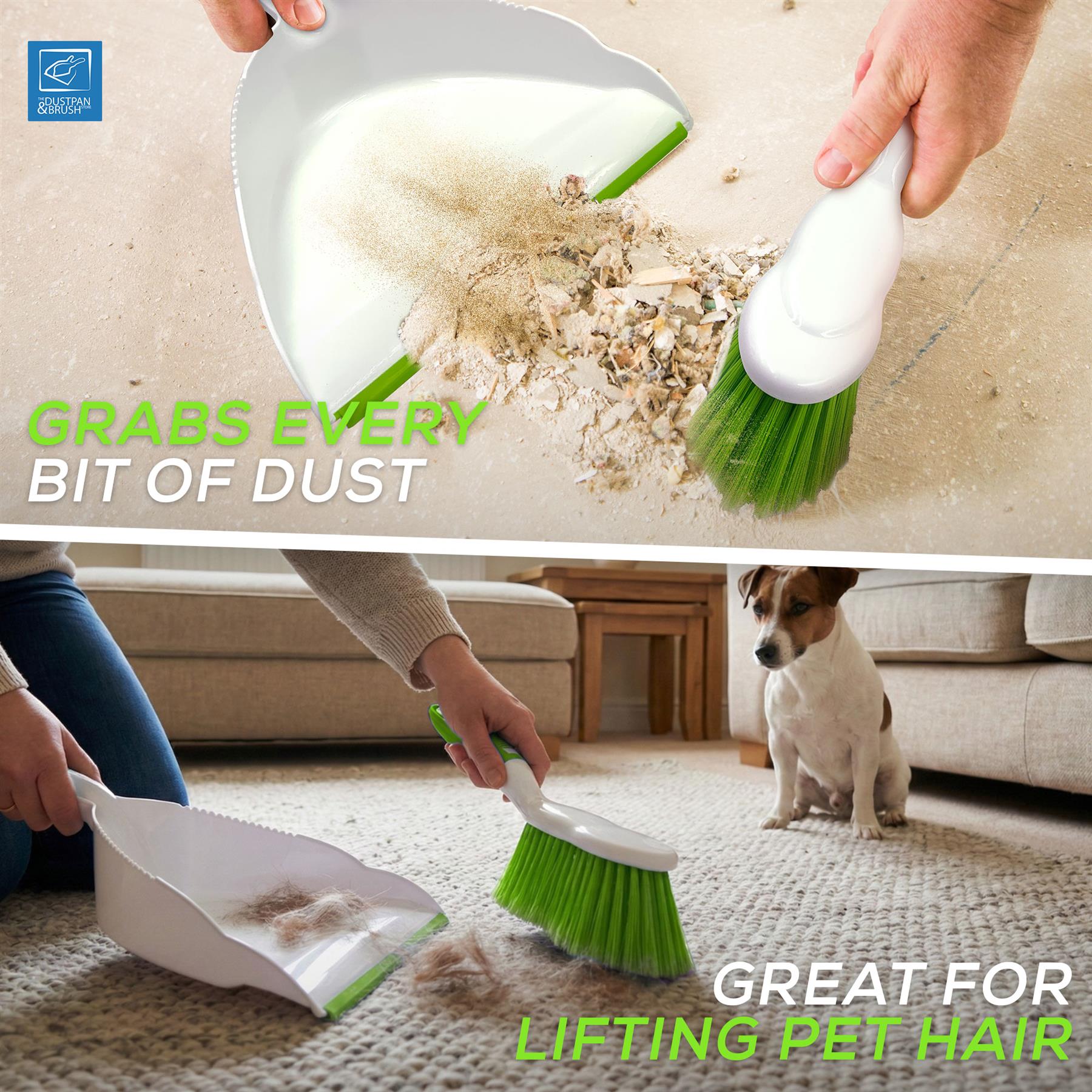 Deluxe Dustpan and Brush Set Green | Soft Grip Hand Brush