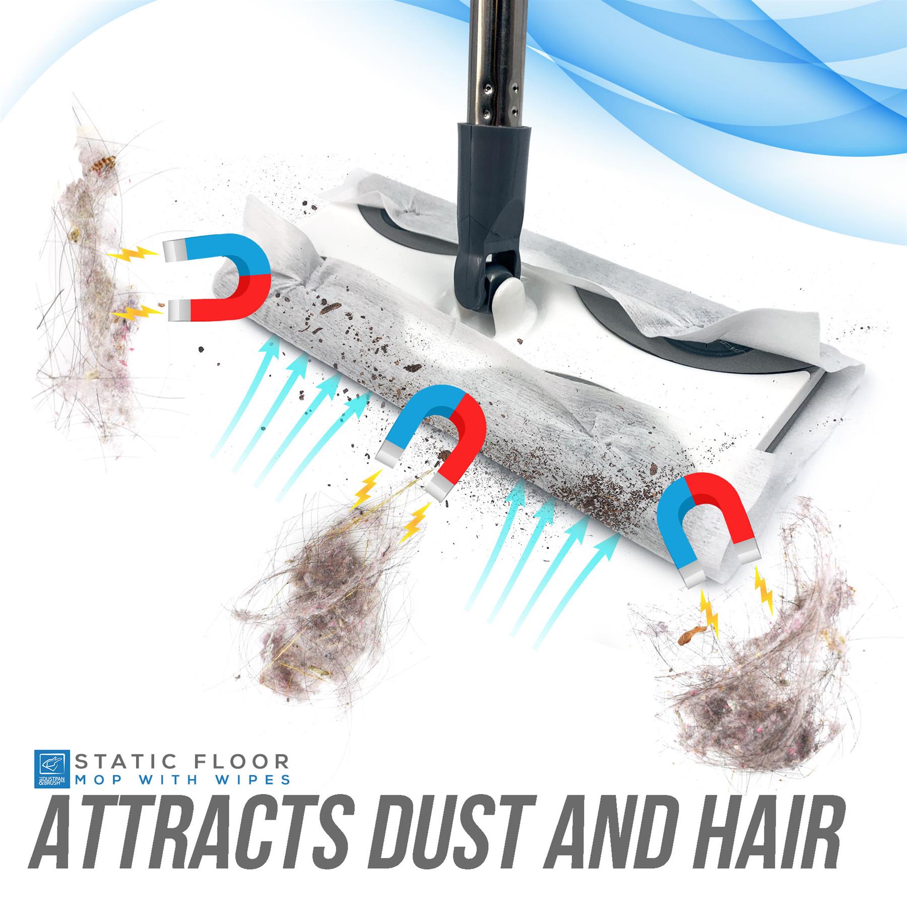 Static Floor Cleaning Mop with 10 Dry Wipes & Swivel Head