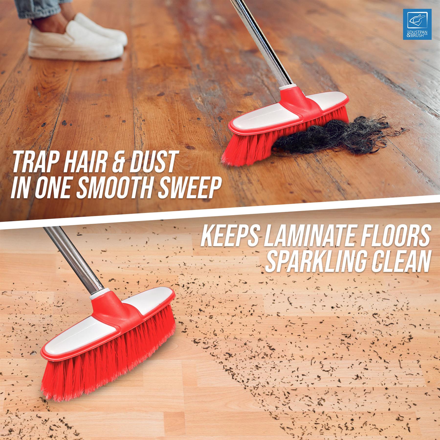 Red & White Indoor Broom with 4 Piece Stainless Steel Handle